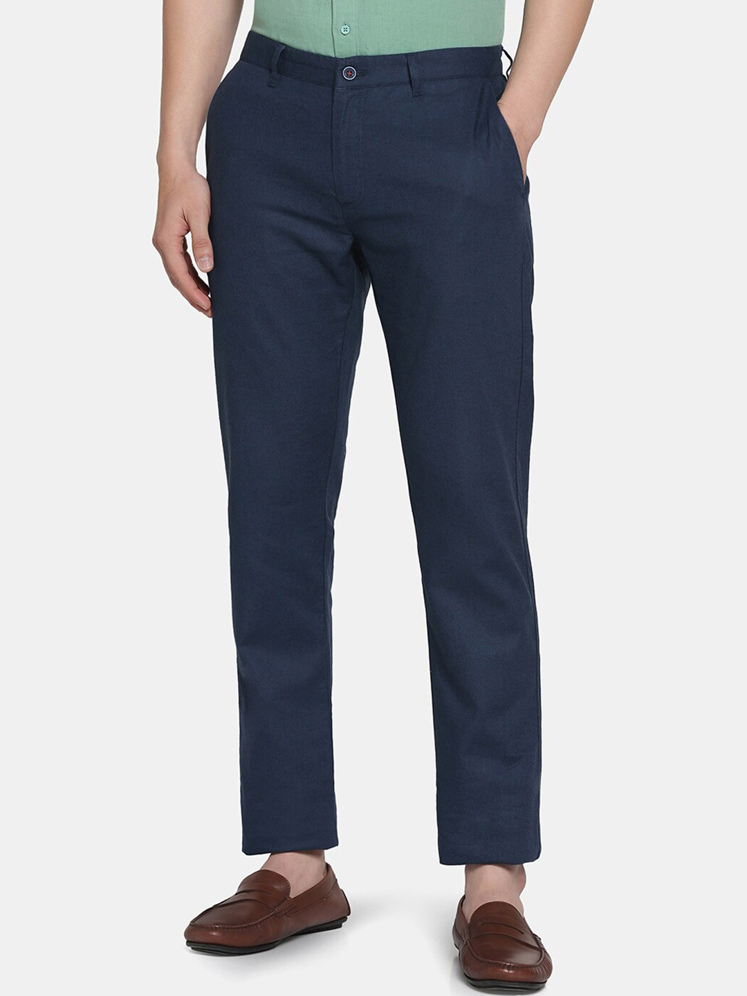 Blackberrys Men Linen Mid-Rise Slim Fit Trousers