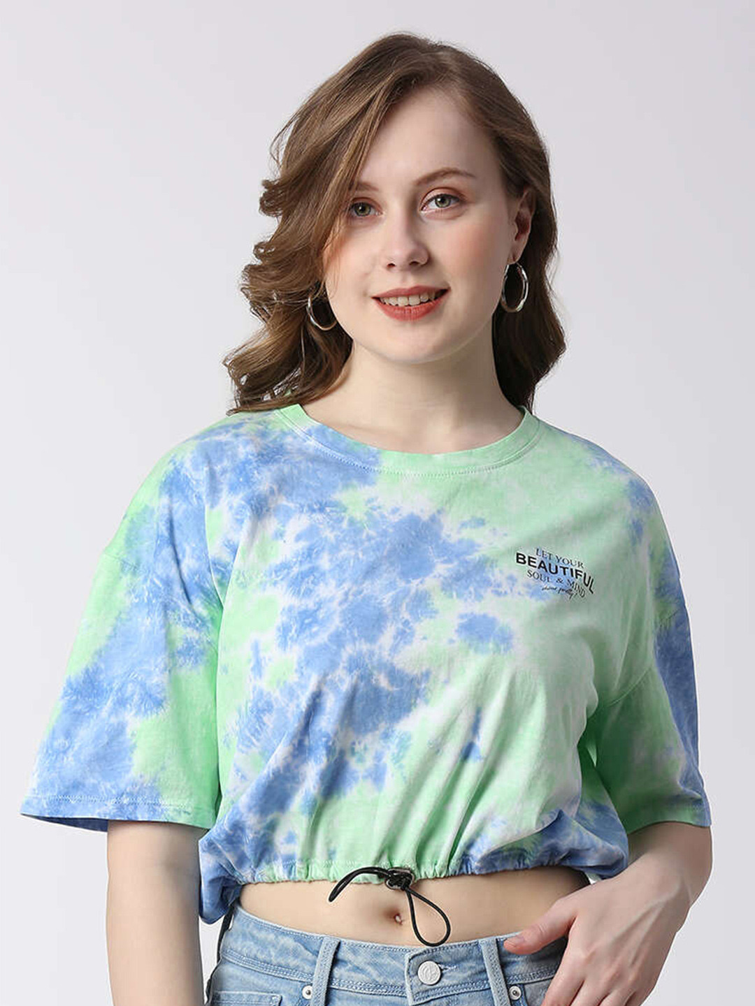 Pepe Jeans Tie And Dyed Drop-Shoulder Sleeves Crop Cotton T-shirt