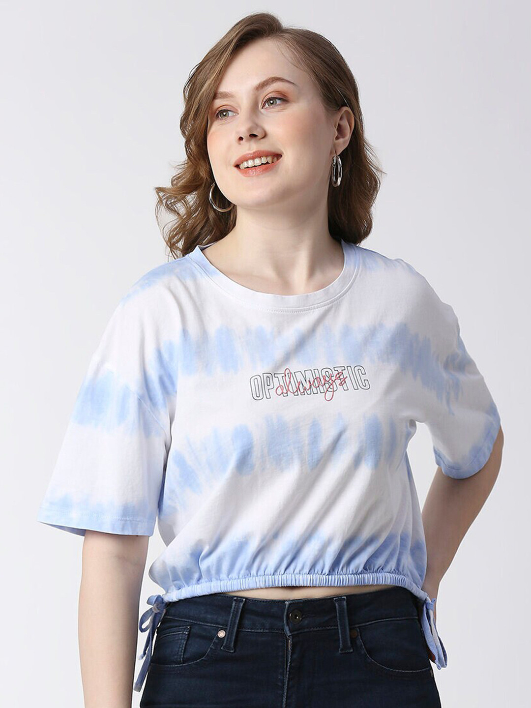 Pepe Jeans Tie & Dye Dyed Drop-Shoulder Sleeves Crop Cotton T-shirt