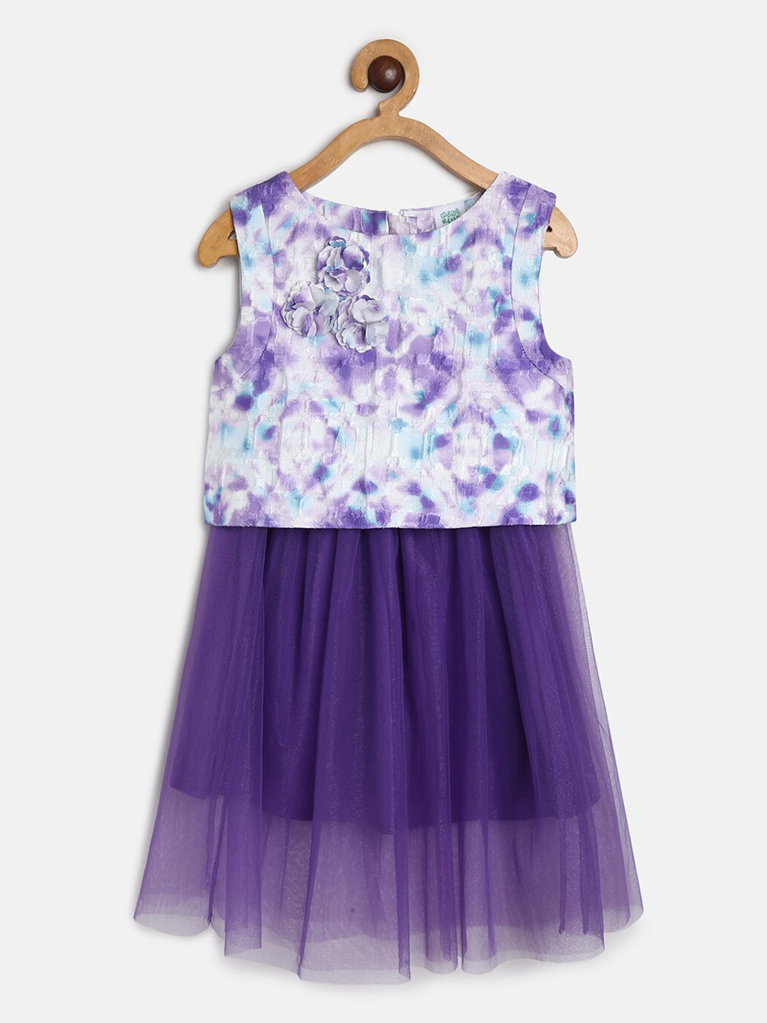 MINI KLUB Girls Self Design Top with Net Skirt