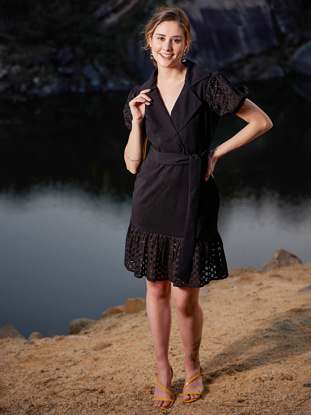 Athena Notched Collar Wrap Dress