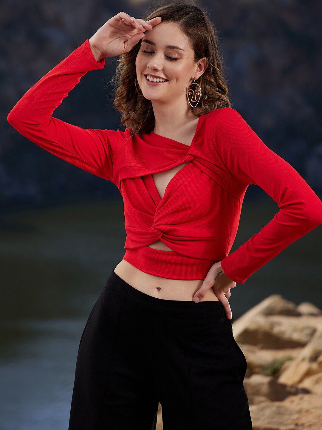 Athena V-Neck Front Twisted Styled Crop Top
