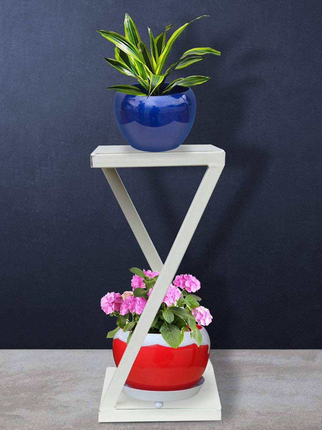 TRUSTBASKET Ambar White 2-Tier Planter Stand