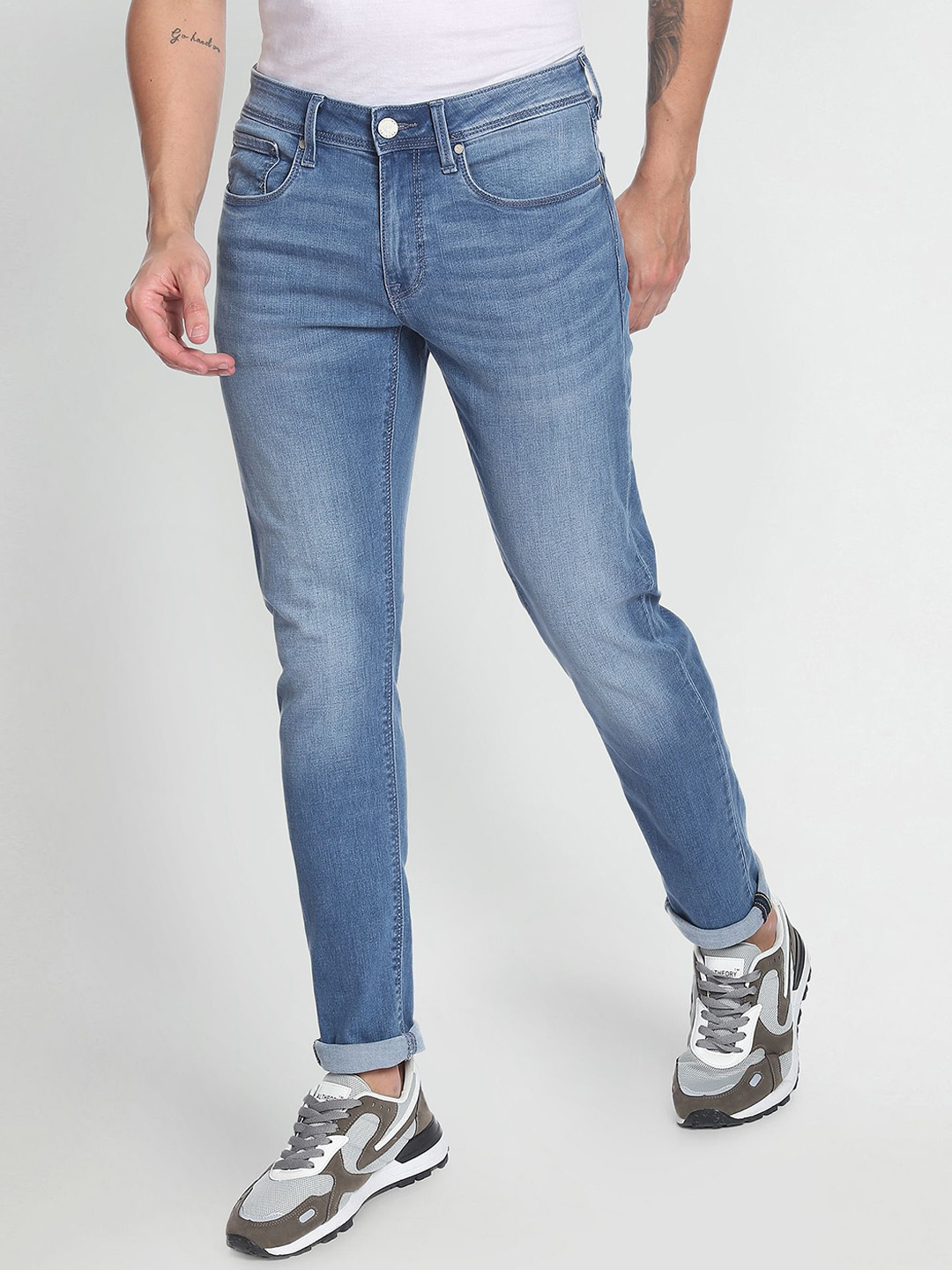 Flying Machine Men Low-Rise Super Skinny Fit Clean Look Heavy Fade Stretchable Jeans