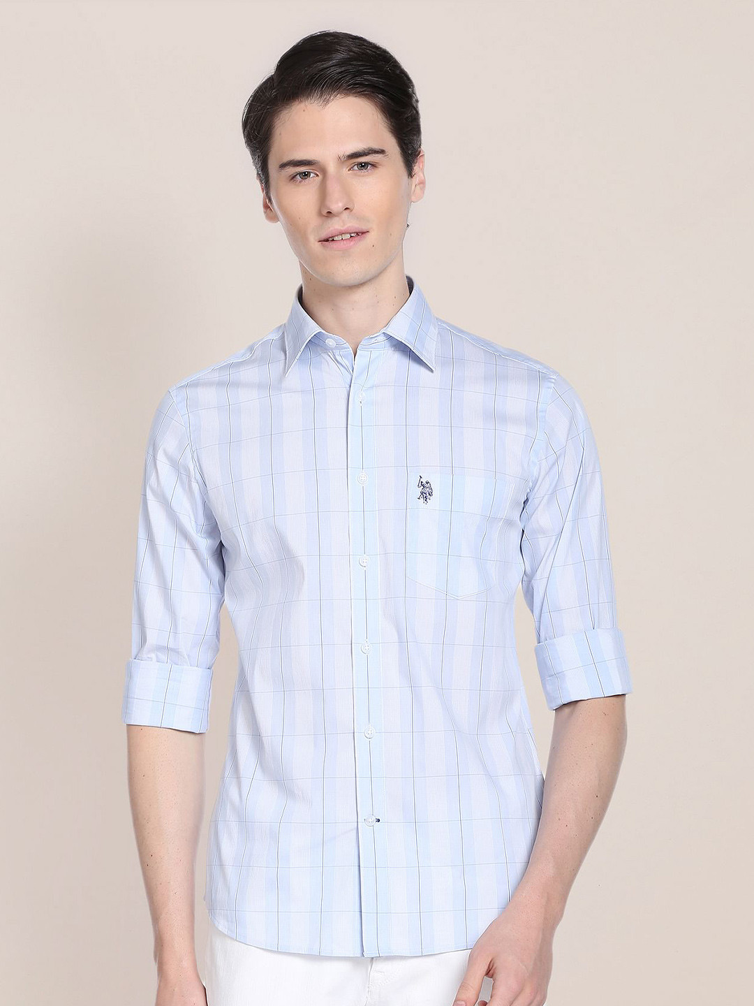 U.S. Polo Assn. Patch Pocket Button Cuff Oxford Checked Casual Shirt