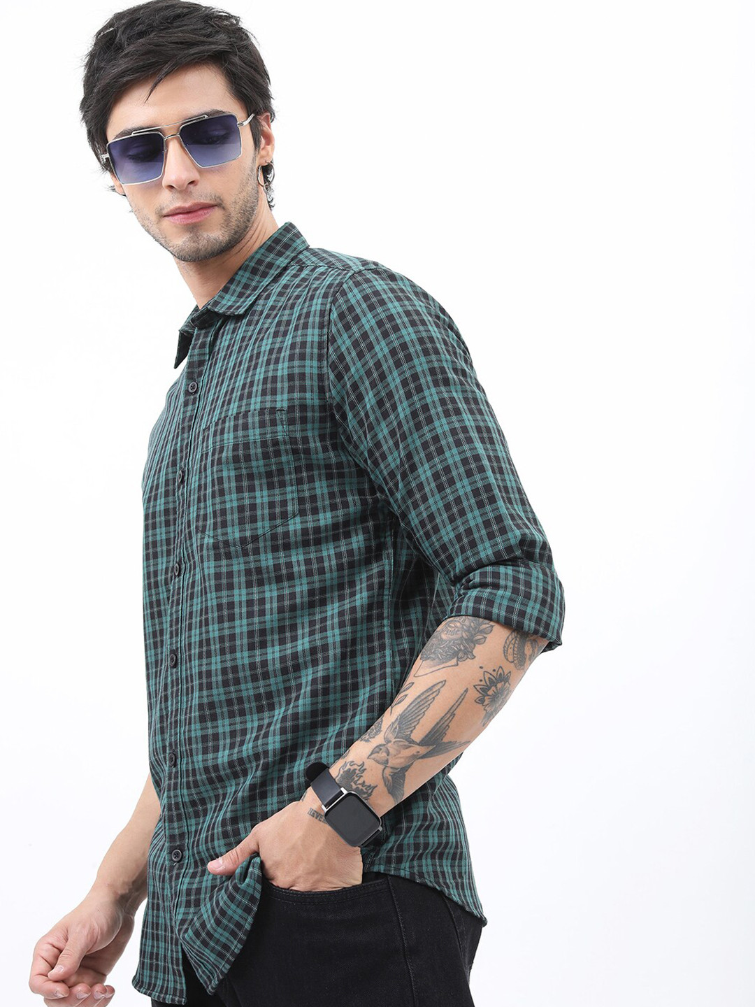 HIGHLANDER Slim Fit Tartan Checks Checked Casual Shirt