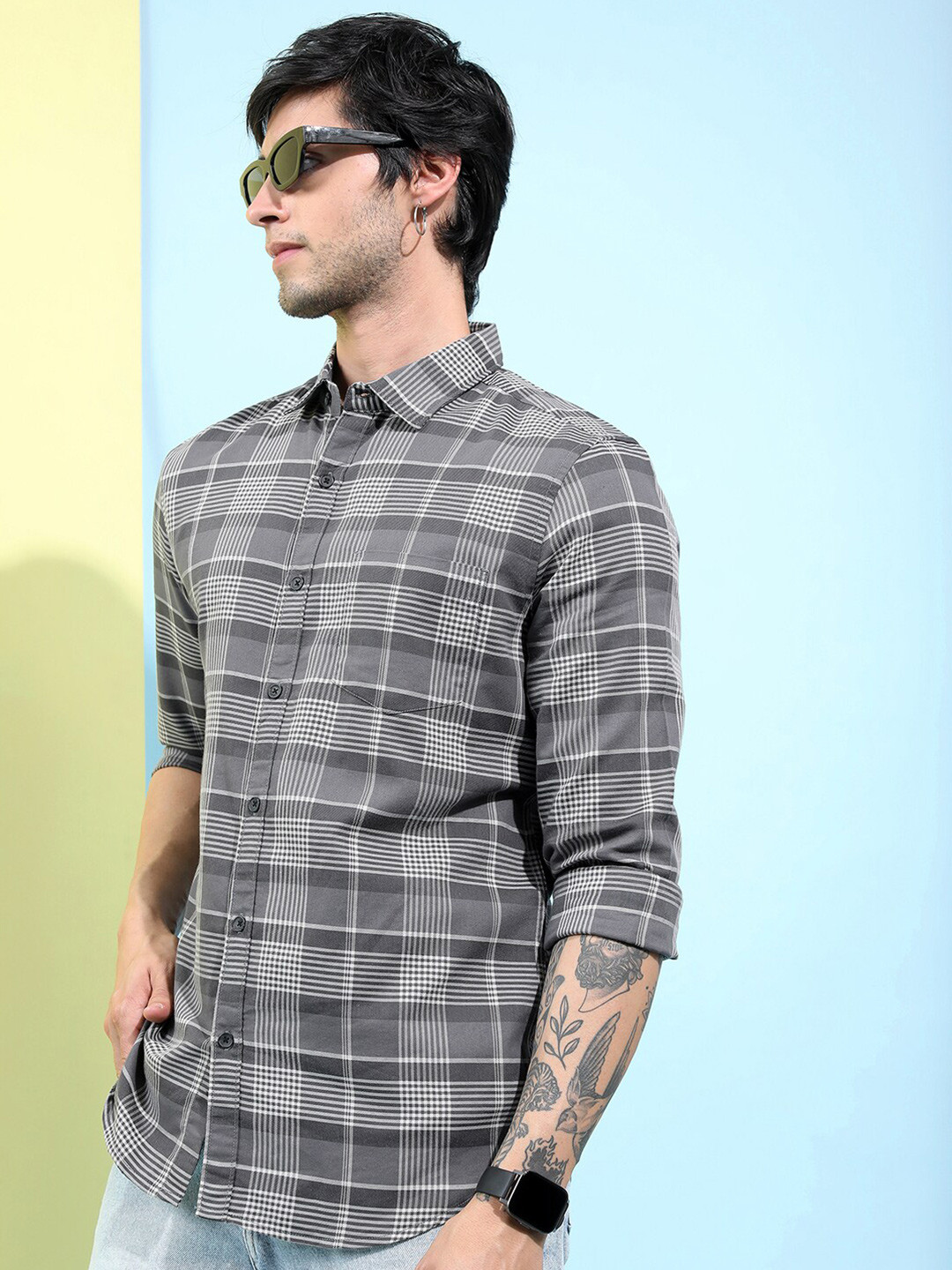 HIGHLANDER Checked Slim Fit Casual Shirt