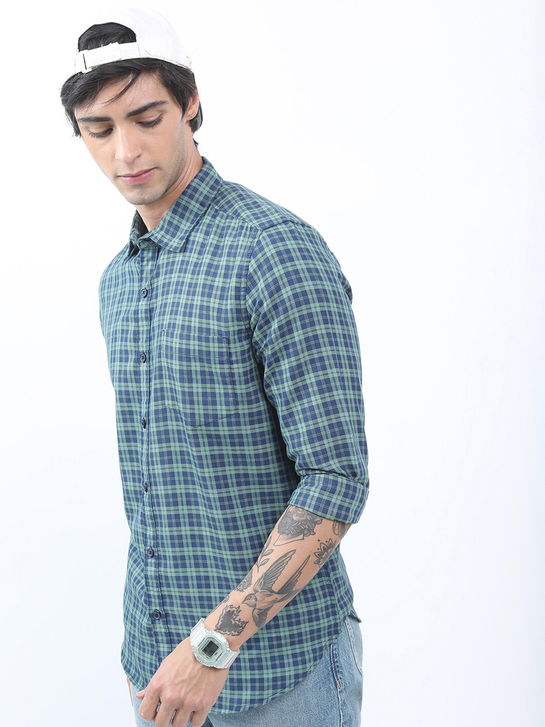 HIGHLANDER Tartan Checked Slim Fit Casual Shirt