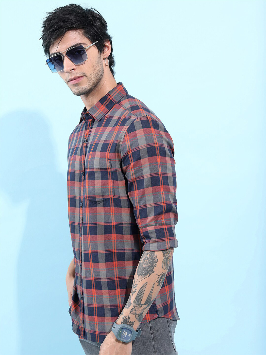 HIGHLANDER Tartan Checked Slim Fit Casual Shirt