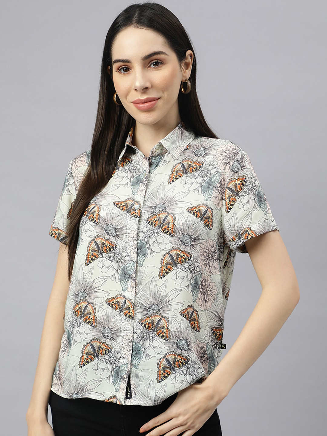 VALBONE Classic Spread Collar Graphic Printed Casual Shirt