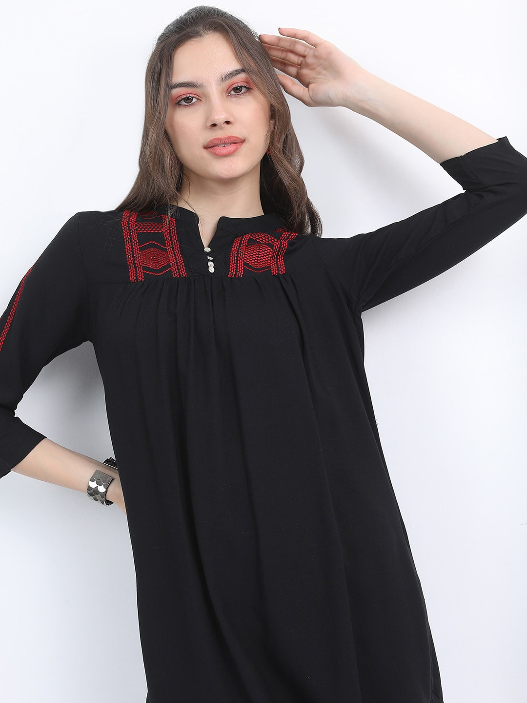 Vishudh Black Mandarin Collar Top