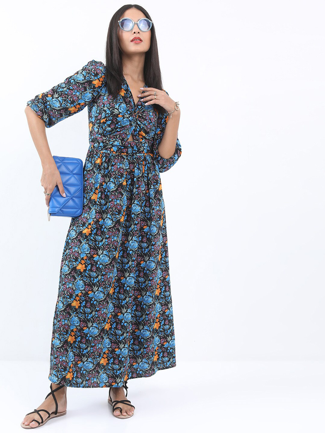 KETCH Floral Printed V-Neck Maxi Dress