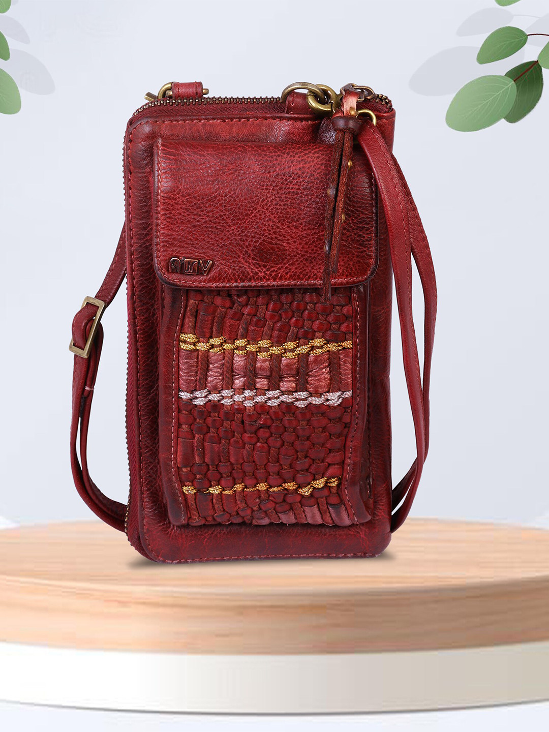 ART N VINTAGE Women Leather Zip Around Wallet With Sling Strap