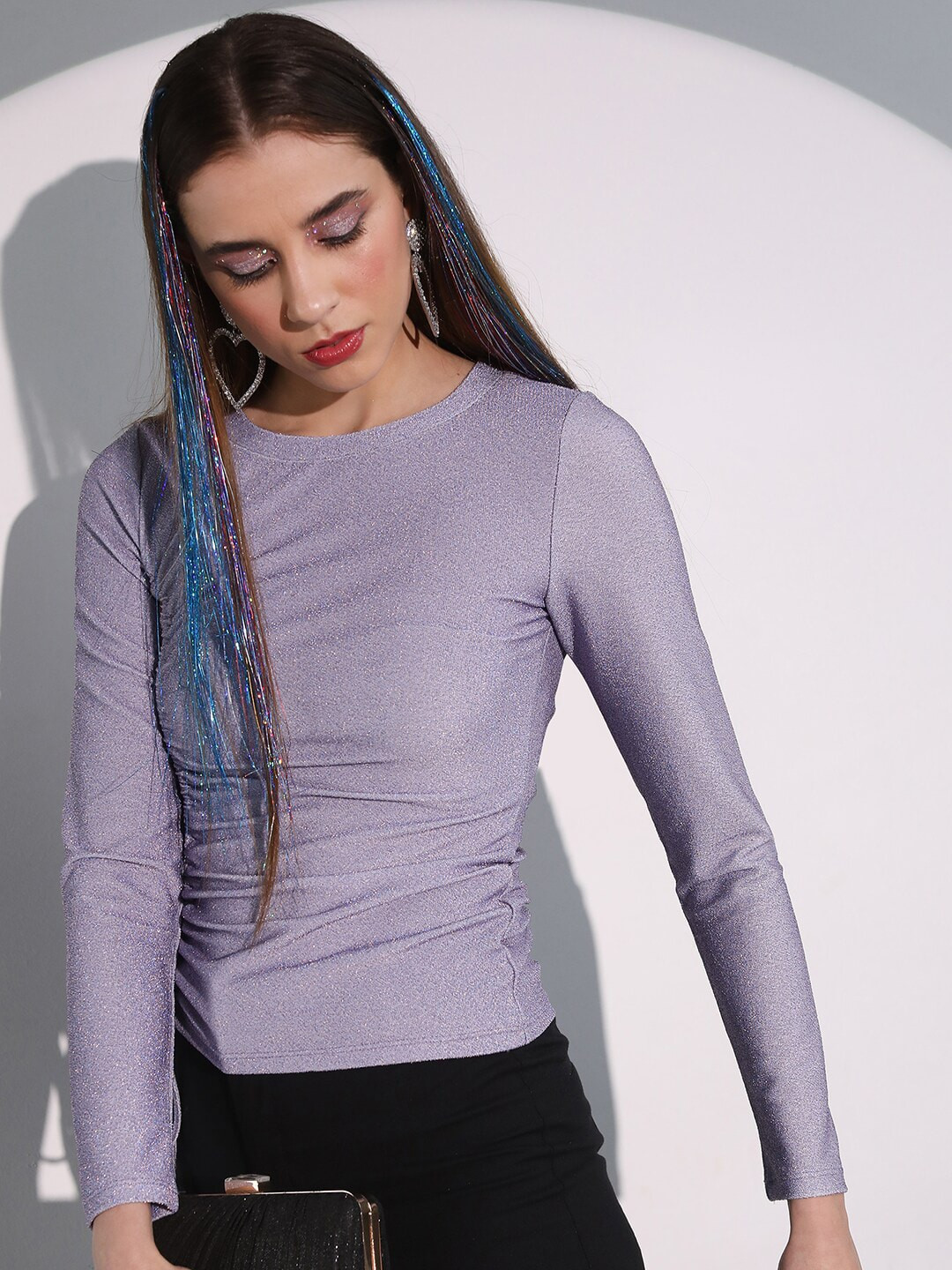 Tokyo Talkies Embellished Ruched Fitted Top