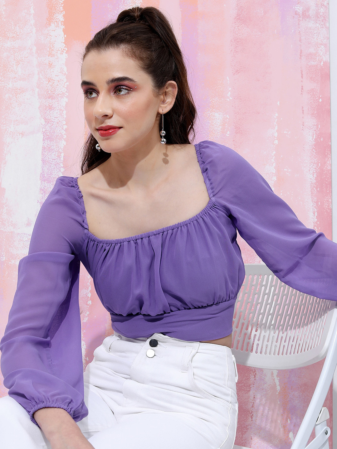Tokyo Talkies Square Neck Styled Back Crop Top