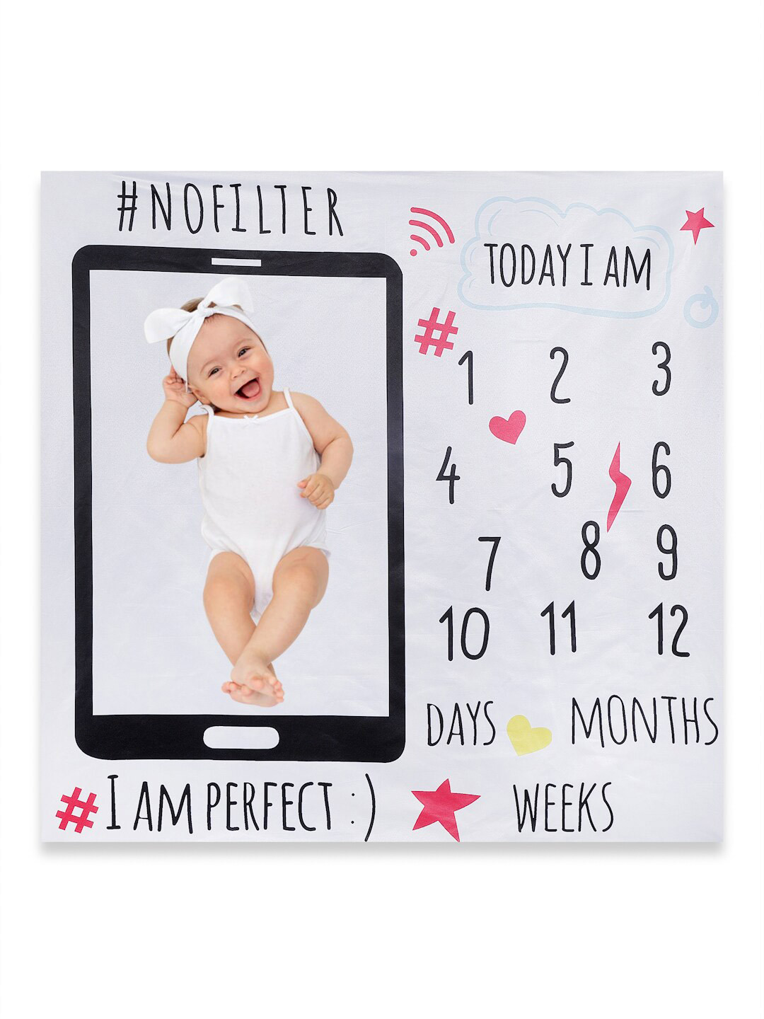 Babymoon Milestone White Graphic Cotton 210 TC Single Fine Bedsheet -39 x 39 inches