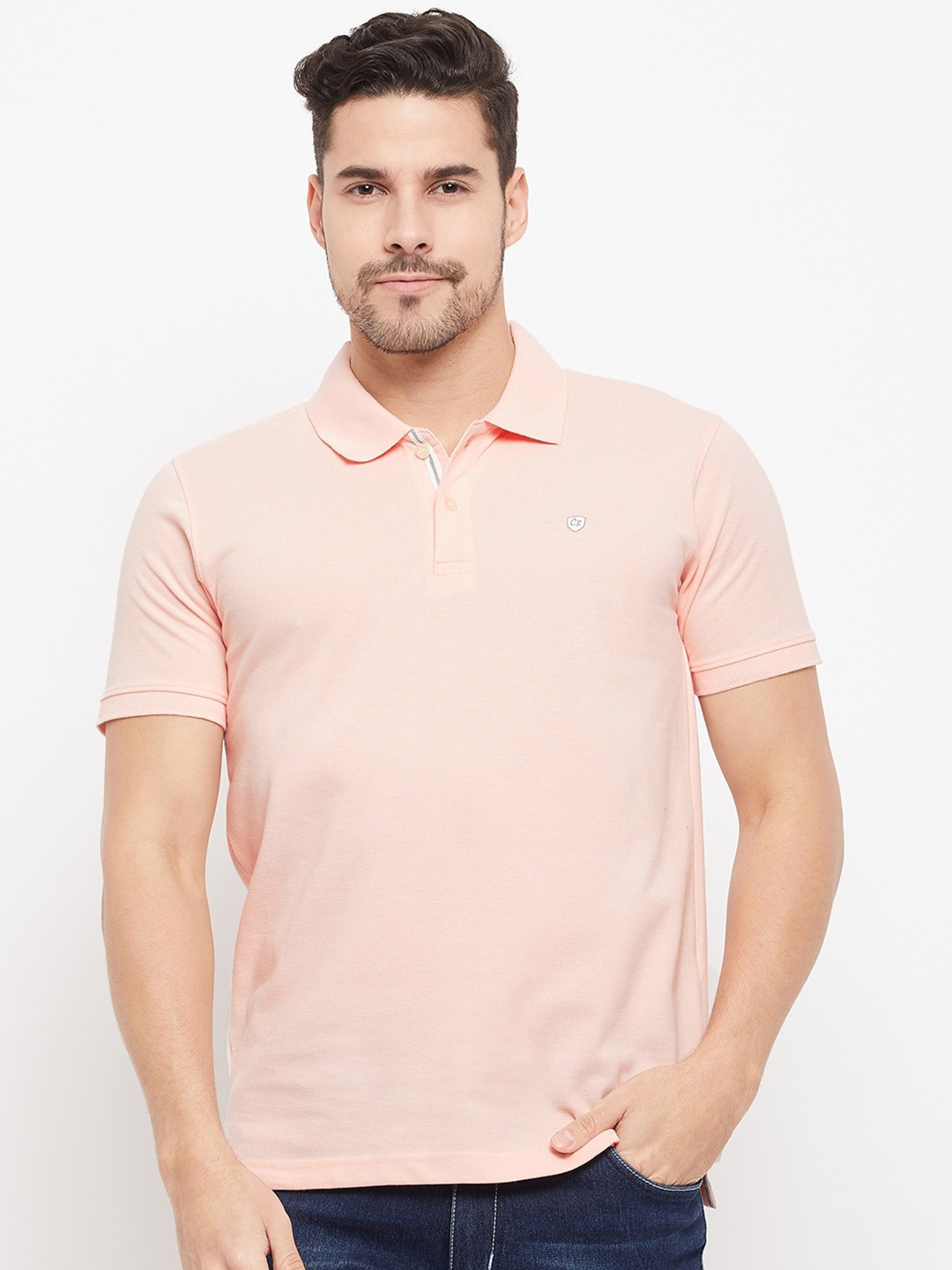 Cantabil Pink Polo Collar Cotton T-shirt