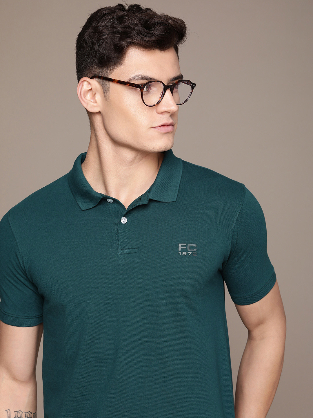 French Connection Polo Collar Knitted Pure Cotton T-shirt With Minimal Brand Logo Print