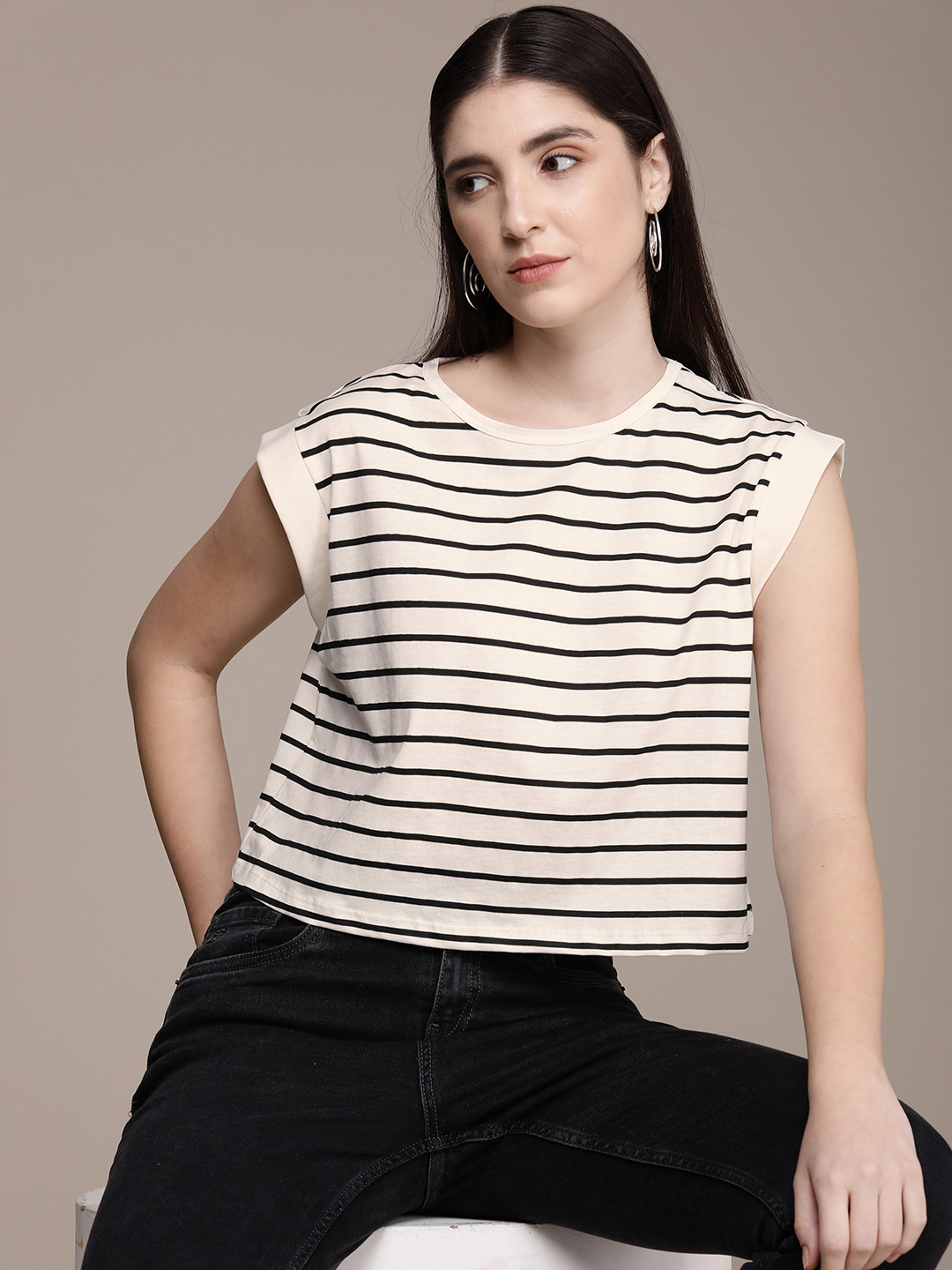 French Connection Striped Pure Cotton T-shirt