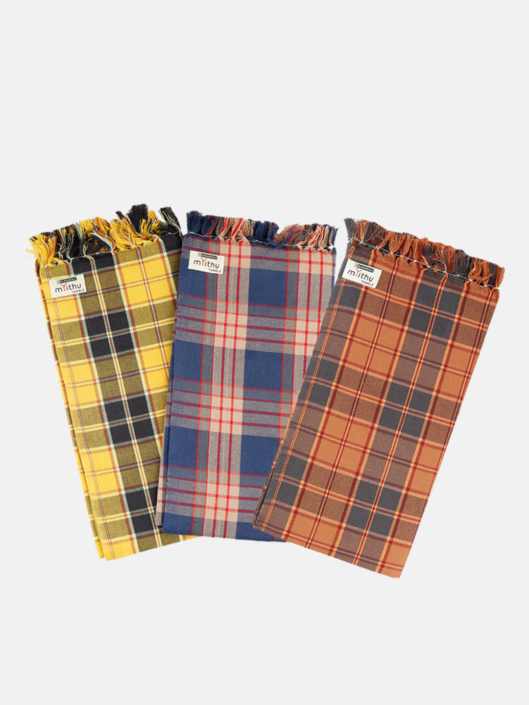 Ramraj Pack of 3 Cotton Checked Multicolor 270 GSM Towel Set