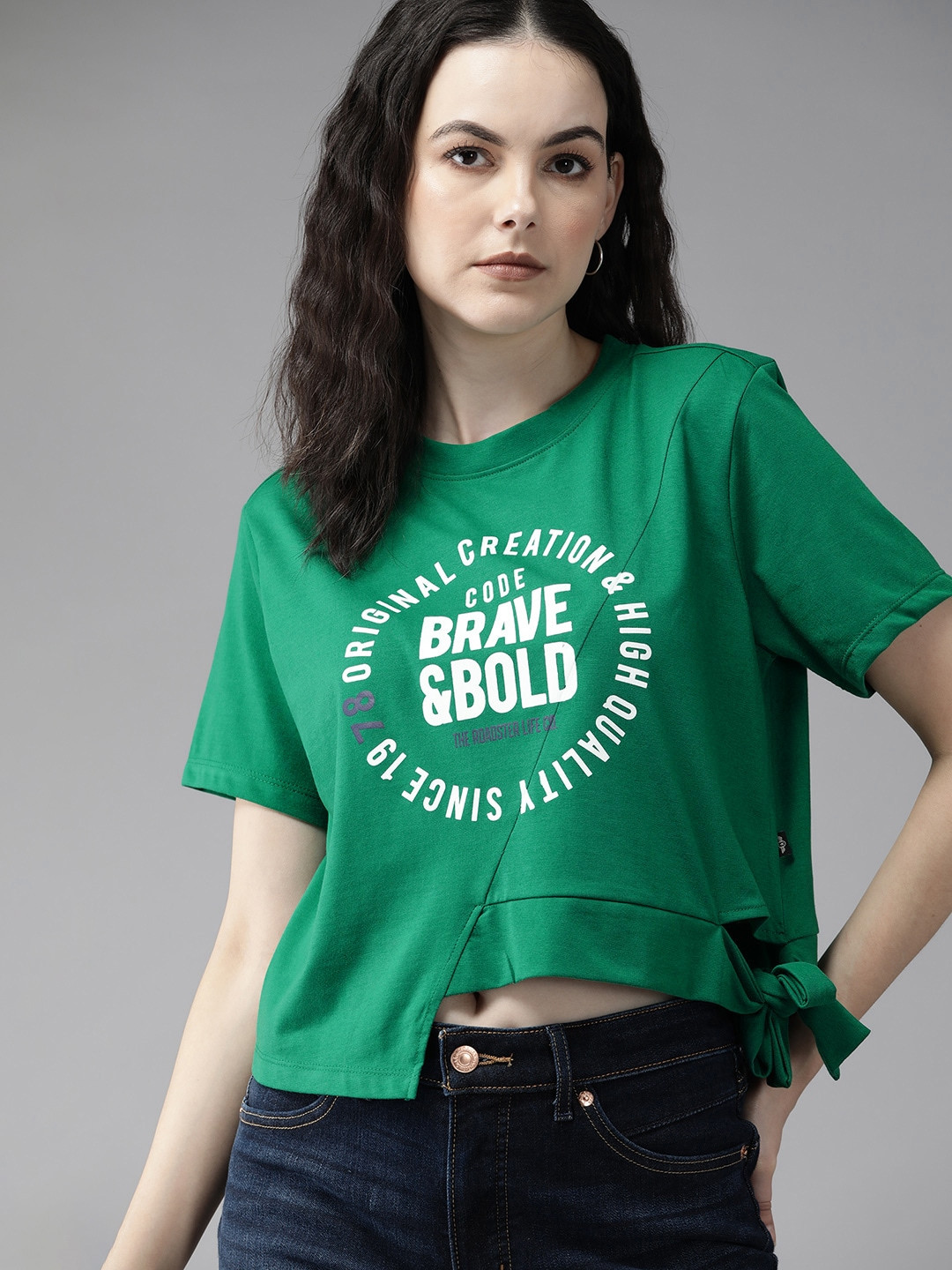 The Roadster Lifestyle Co. Typography Printed Tie-Up Detail Boxy T-shirt