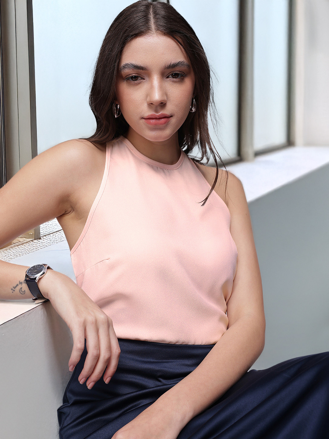 French Connection Solid Racerback Neck Sleeveless Top