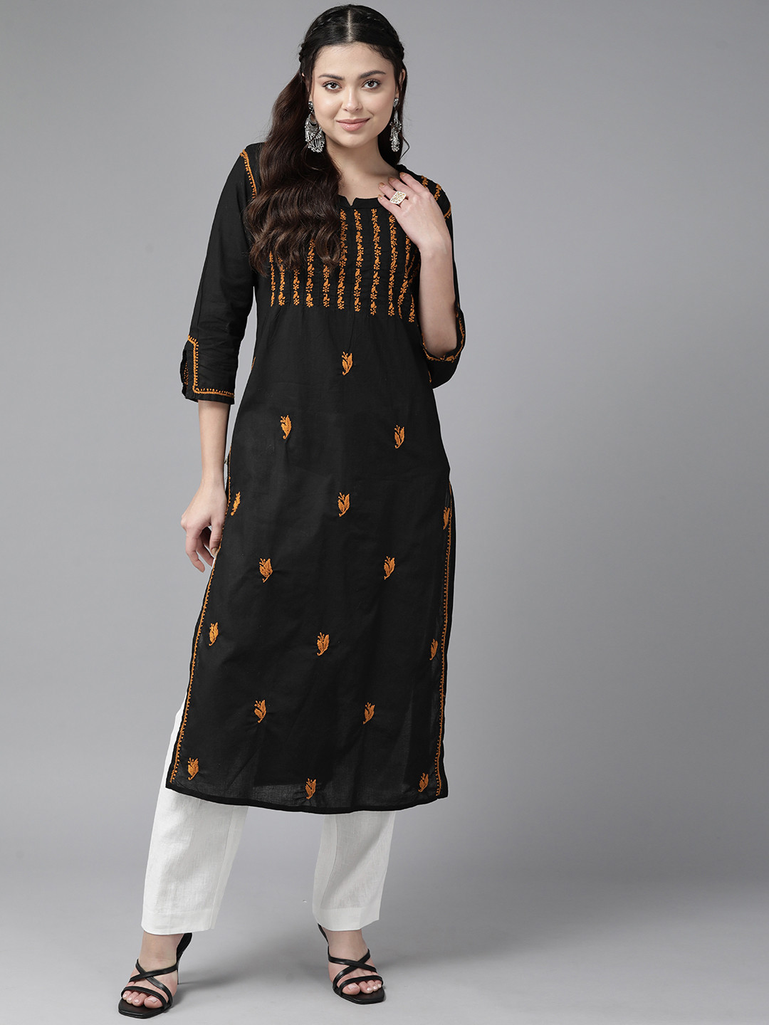 ADA Ethnic Motifs Embroidered Chikankari Kurta