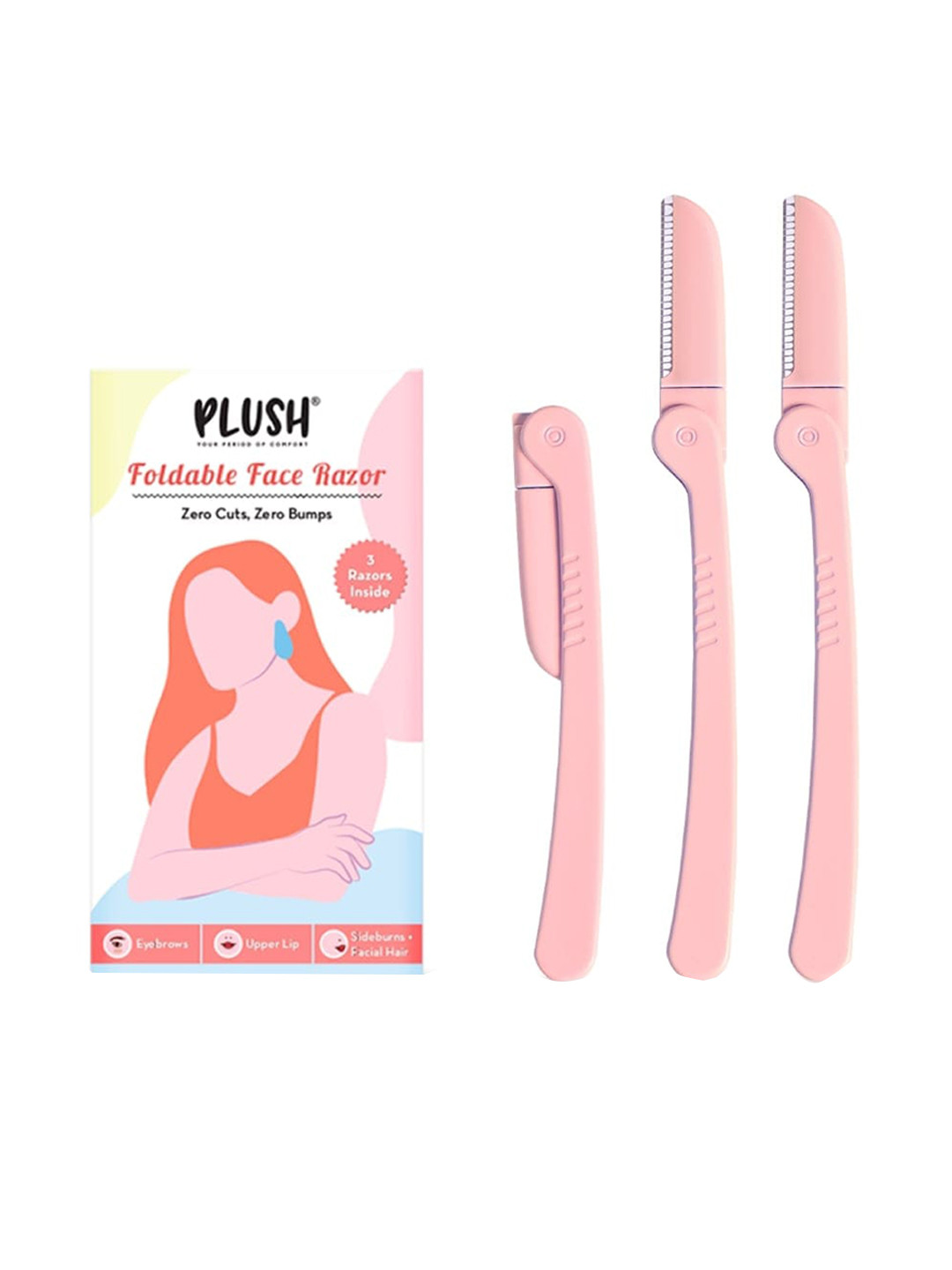 Plush Women Set Of 3 Foldable & Reusable Face & Eyebrow Razors