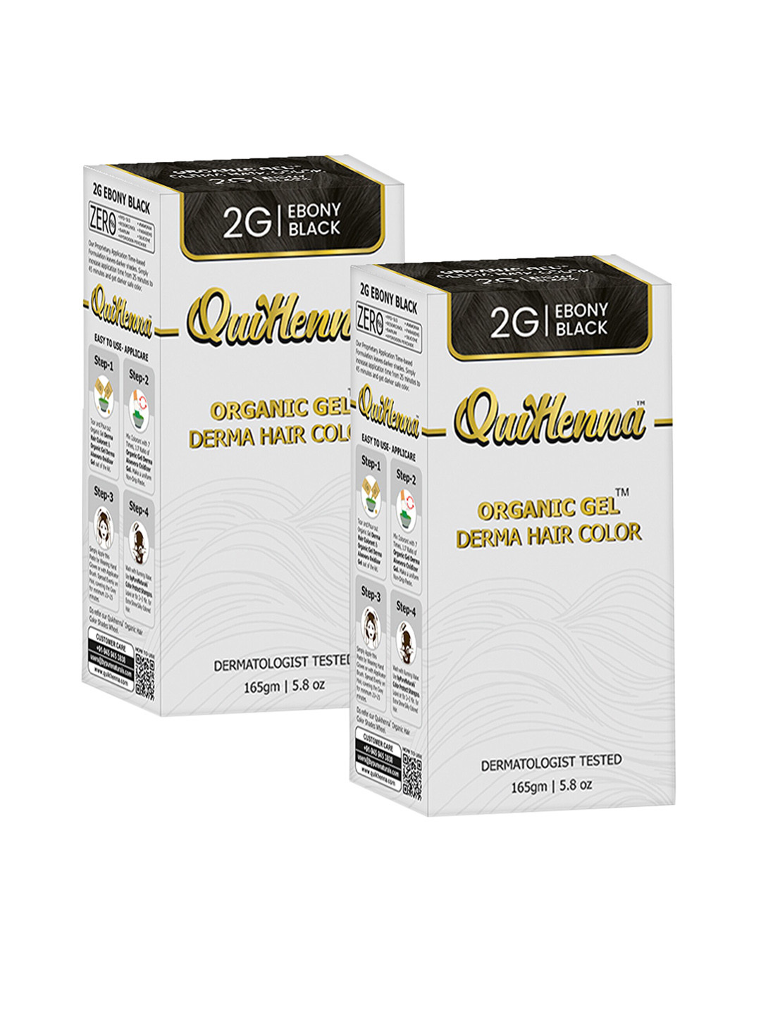 QUIKHENNA Set of 2 Organic Gel Derma Ammonia-Free Hair Color 165g each - Ebony Black 2G