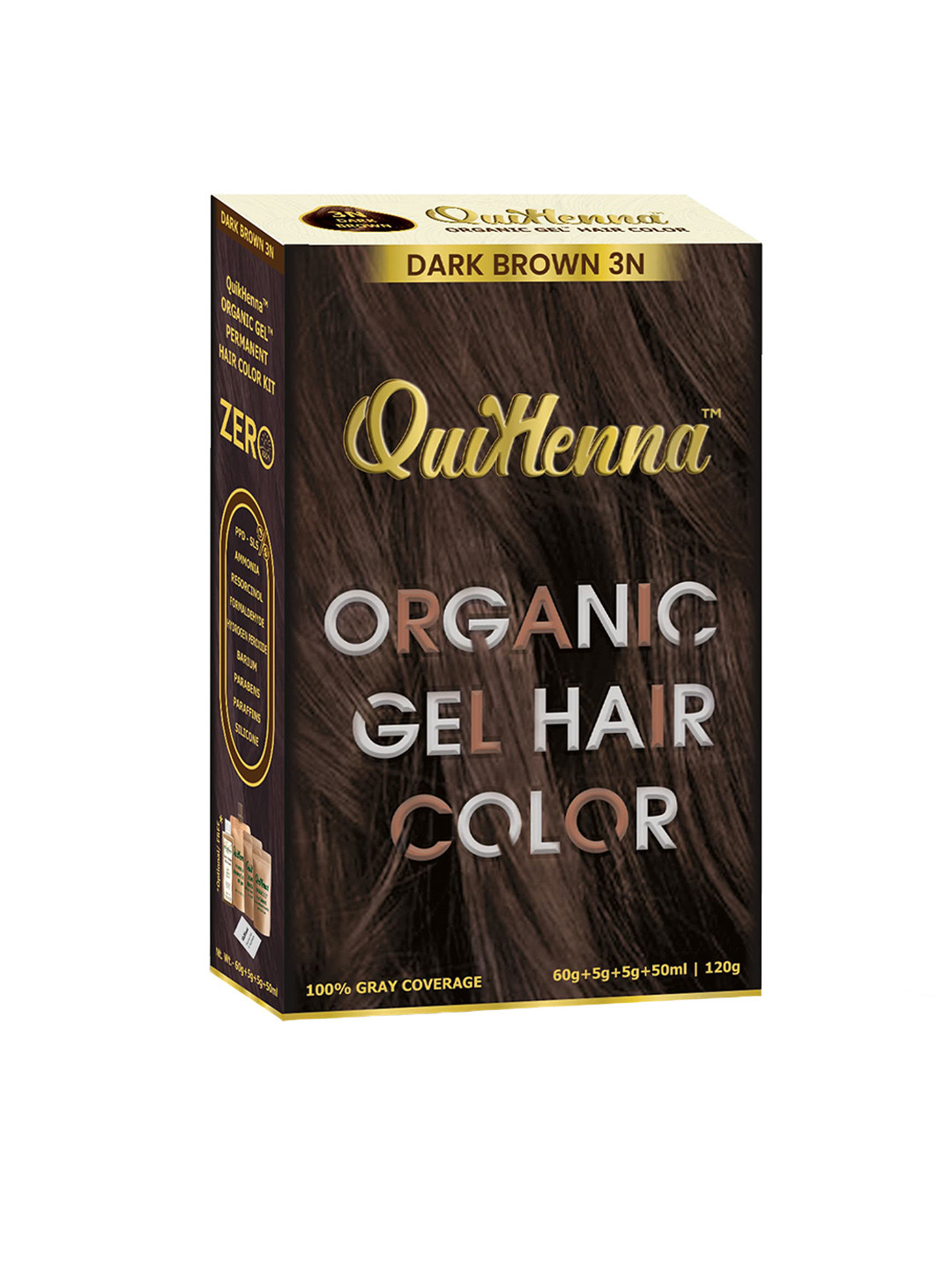 QUIKHENNA Organic Gel PPD & Ammonia-Free Permanent Hair Colour 120 g - Dark Brown 3N