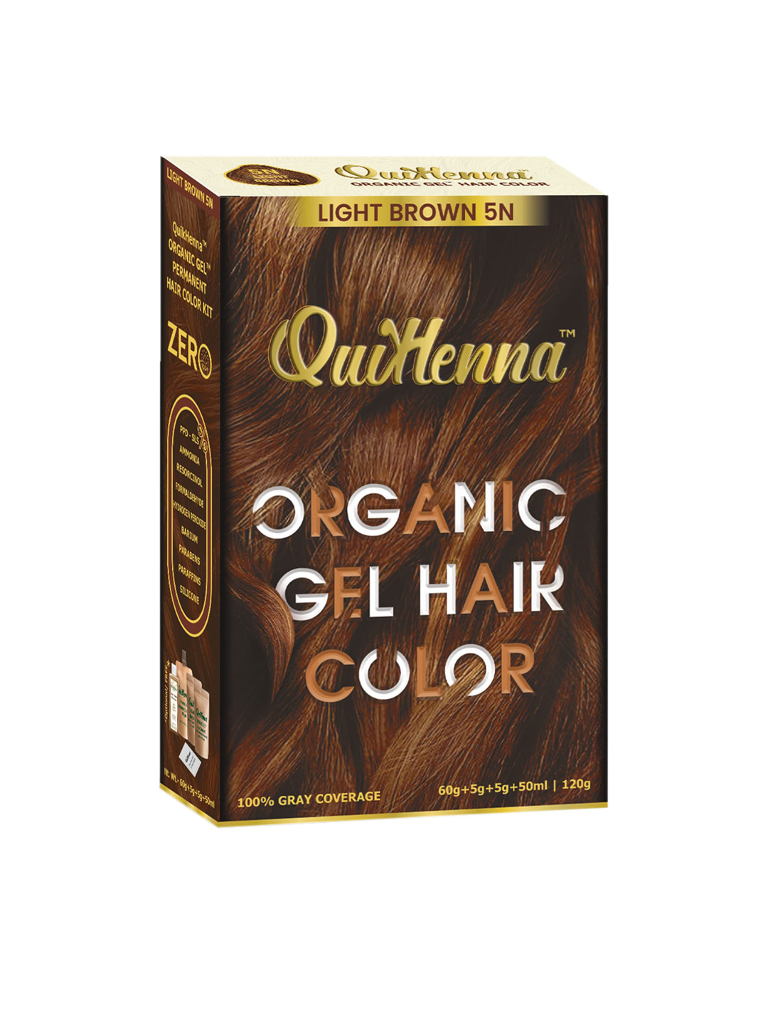 QUIKHENNA Organic Gel PPD & Ammonia-Free Permanent Hair Colour 120 g - Light Brown 5N