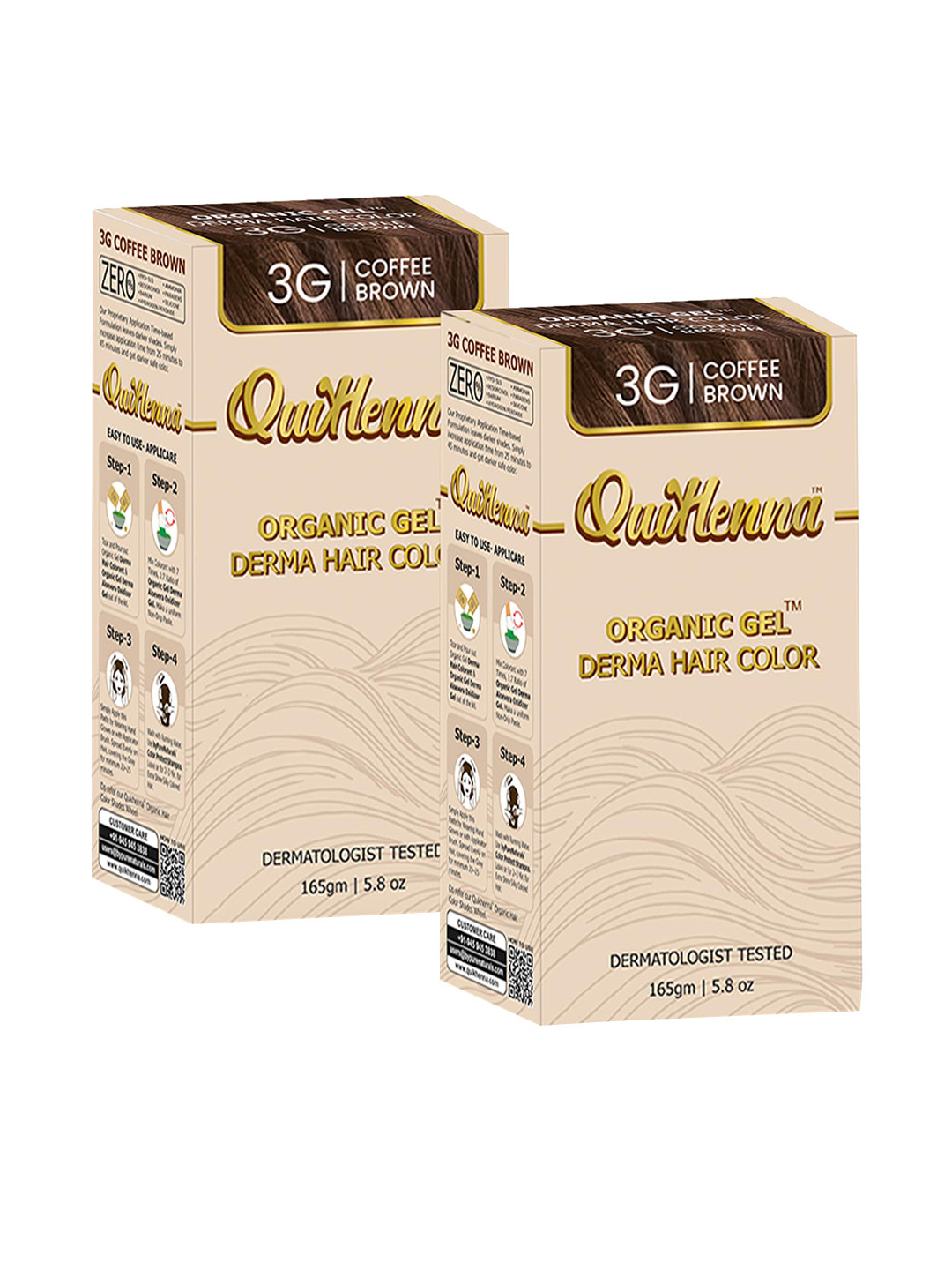 QUIKHENNA Set of 2 Organic Gel Derma Ammonia-Free Hair Color 165g each - Coffee Brown 3G