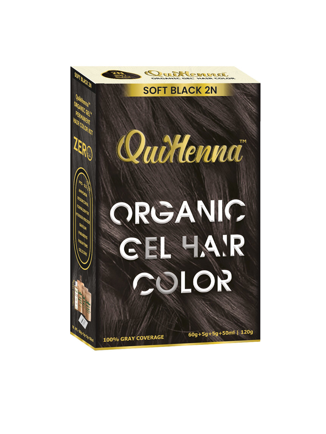 QUIKHENNA Organic Gel PPD & Ammonia-Free Permanent Hair Colour 120 g - Soft Black 2N