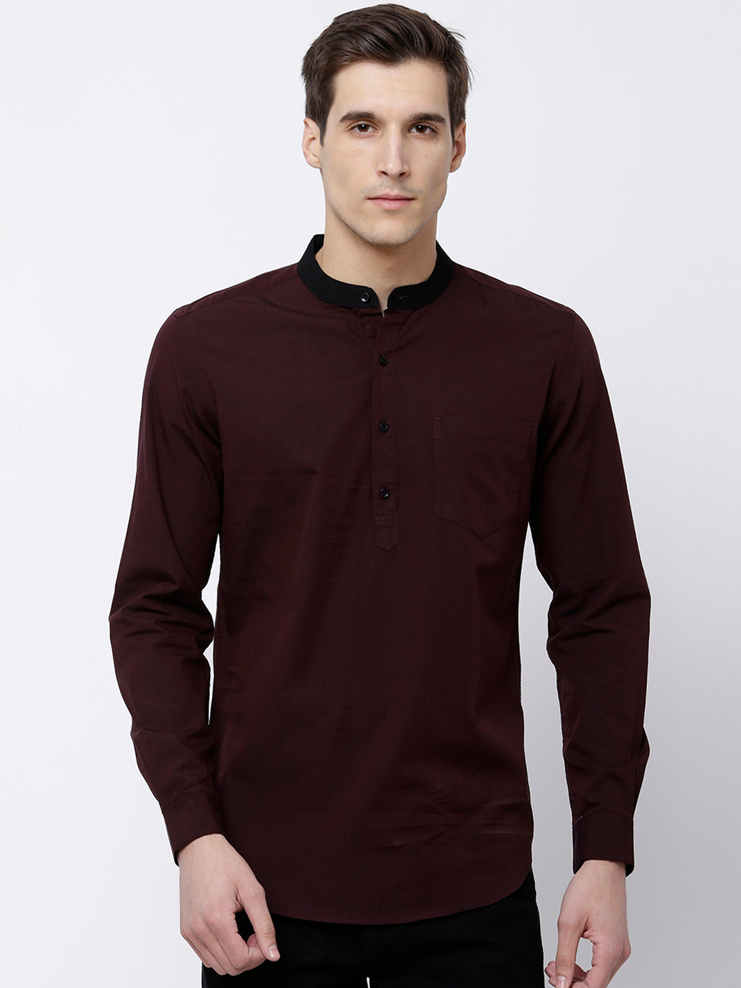 Black coffee Men Burgundy Slim Fit Solid Casual Shirt