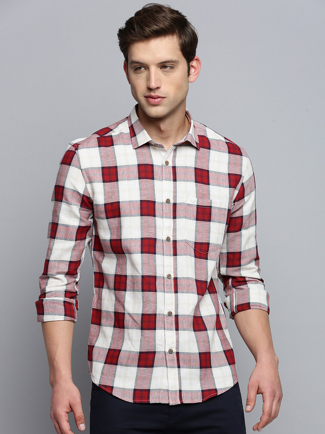 SHOWOFF Gingham Checks Cotton Casual Shirt