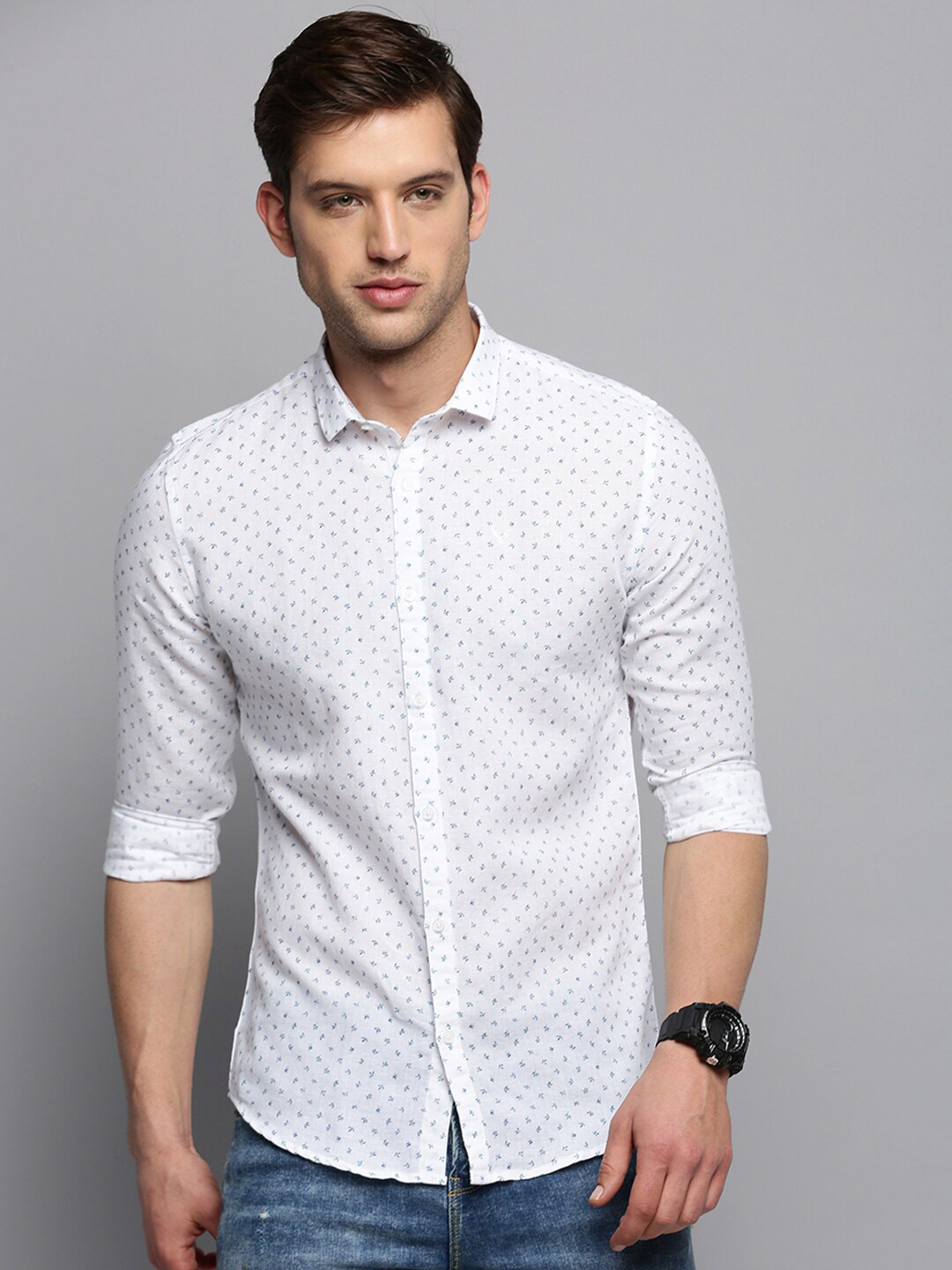 SHOWOFF Micro Ditsy Printed Linen Casual Shirt