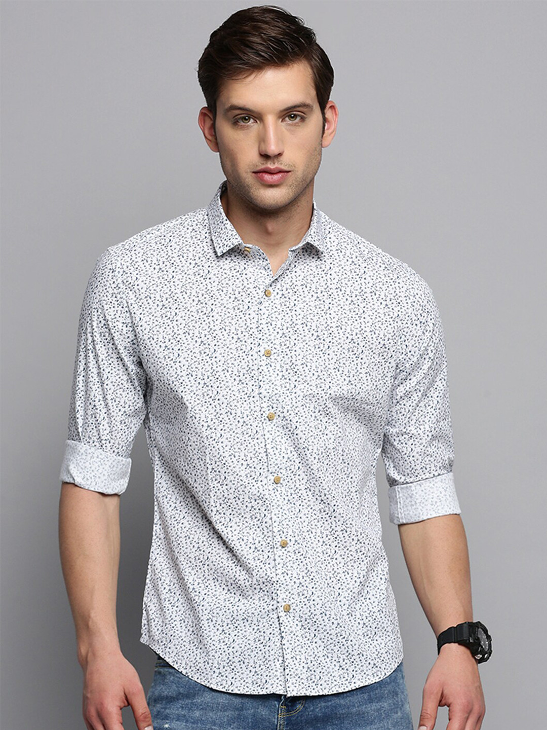 SHOWOFF Classic Micro Ditsy Printed Casual Cotton Shirt