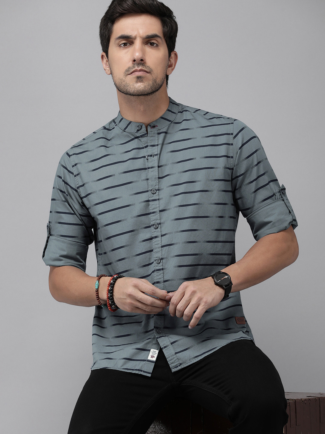 The Roadster Life Co. Horizontal Striped Pure Cotton Casual Shirt