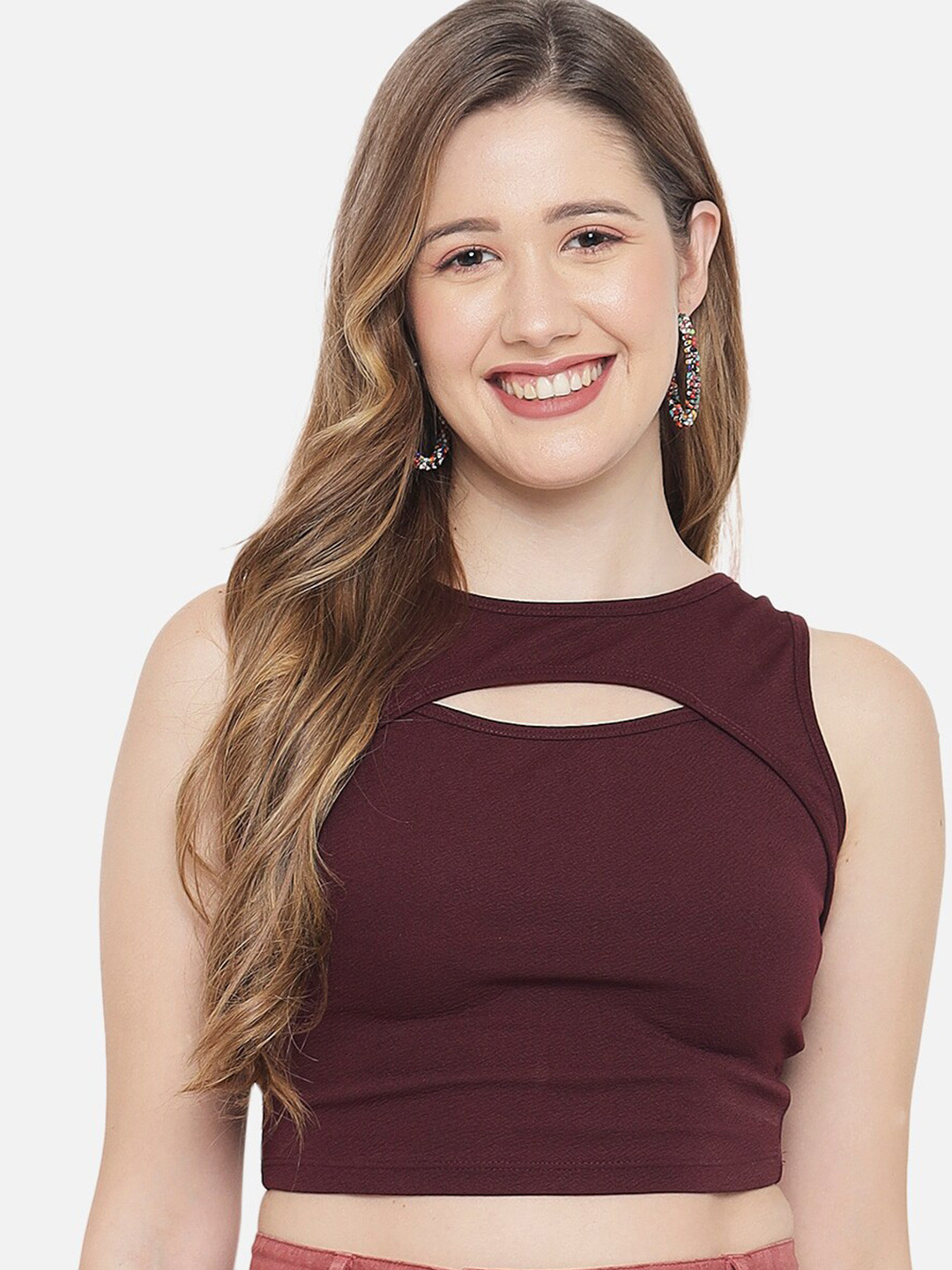 LE BOURGEOIS Cut Out Detail Crop Fitted Tops