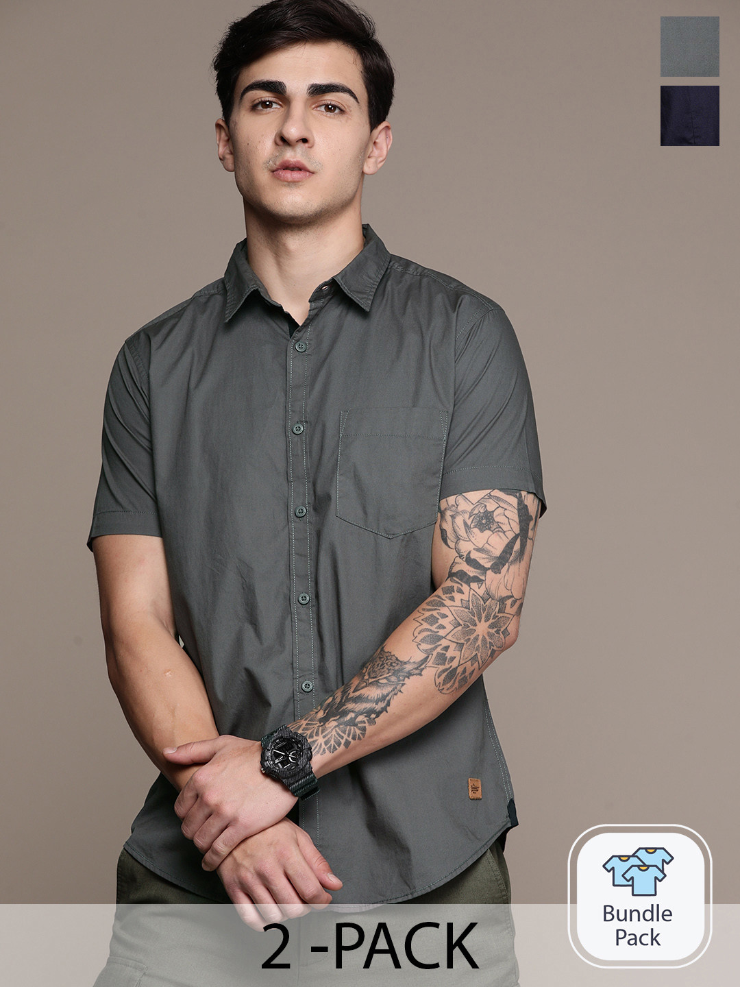 The Roadster Lifestyle Co. Pack of 2 Pure Cotton Poplin Casual Shirts