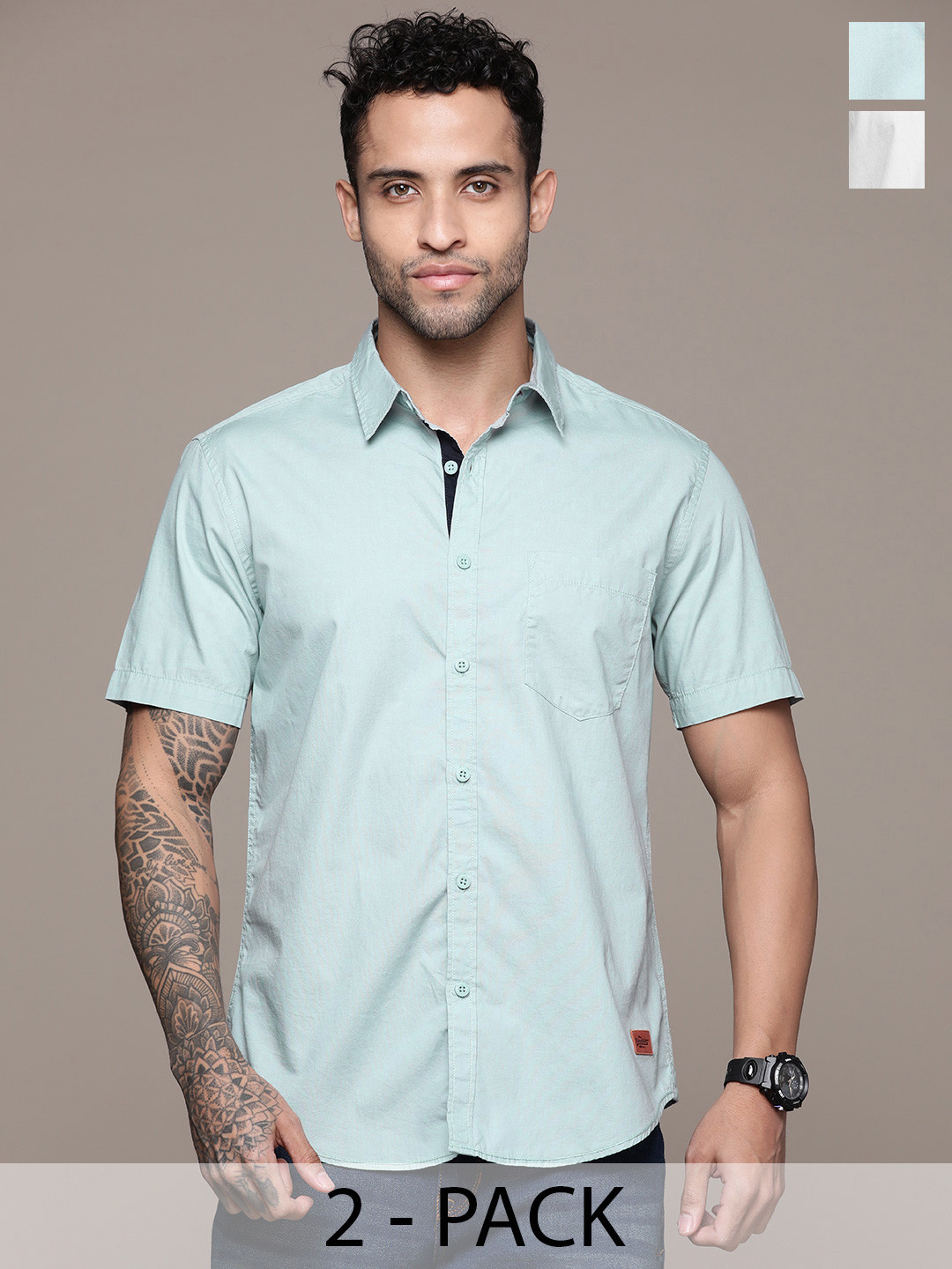 The Roadster Lifestyle Co. Pack of 2 Cotton Poplin Casual Shirt