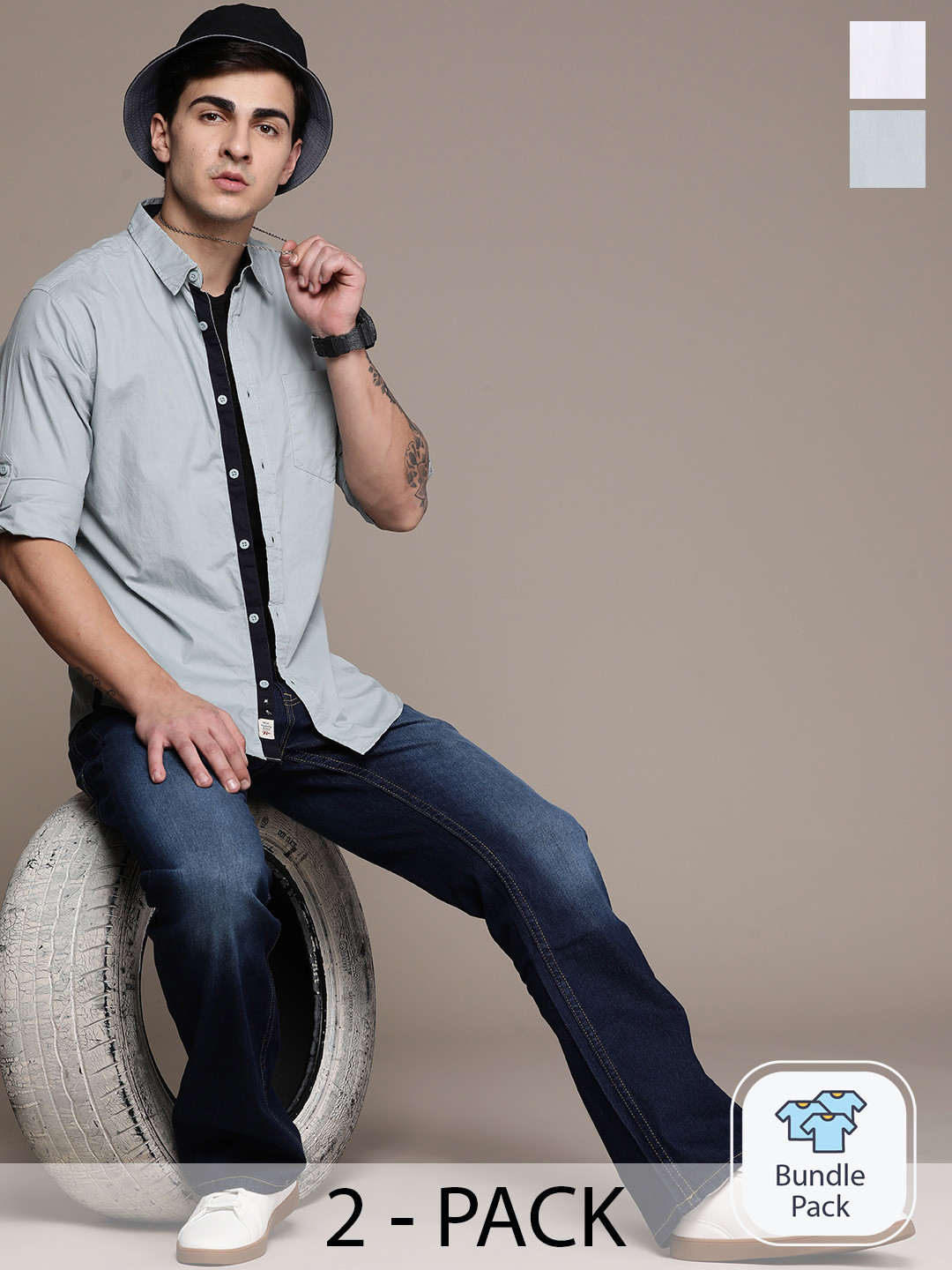 The Roadster Lifestyle Co. Pack of 2 Pure Cotton Poplin Casual Shirts