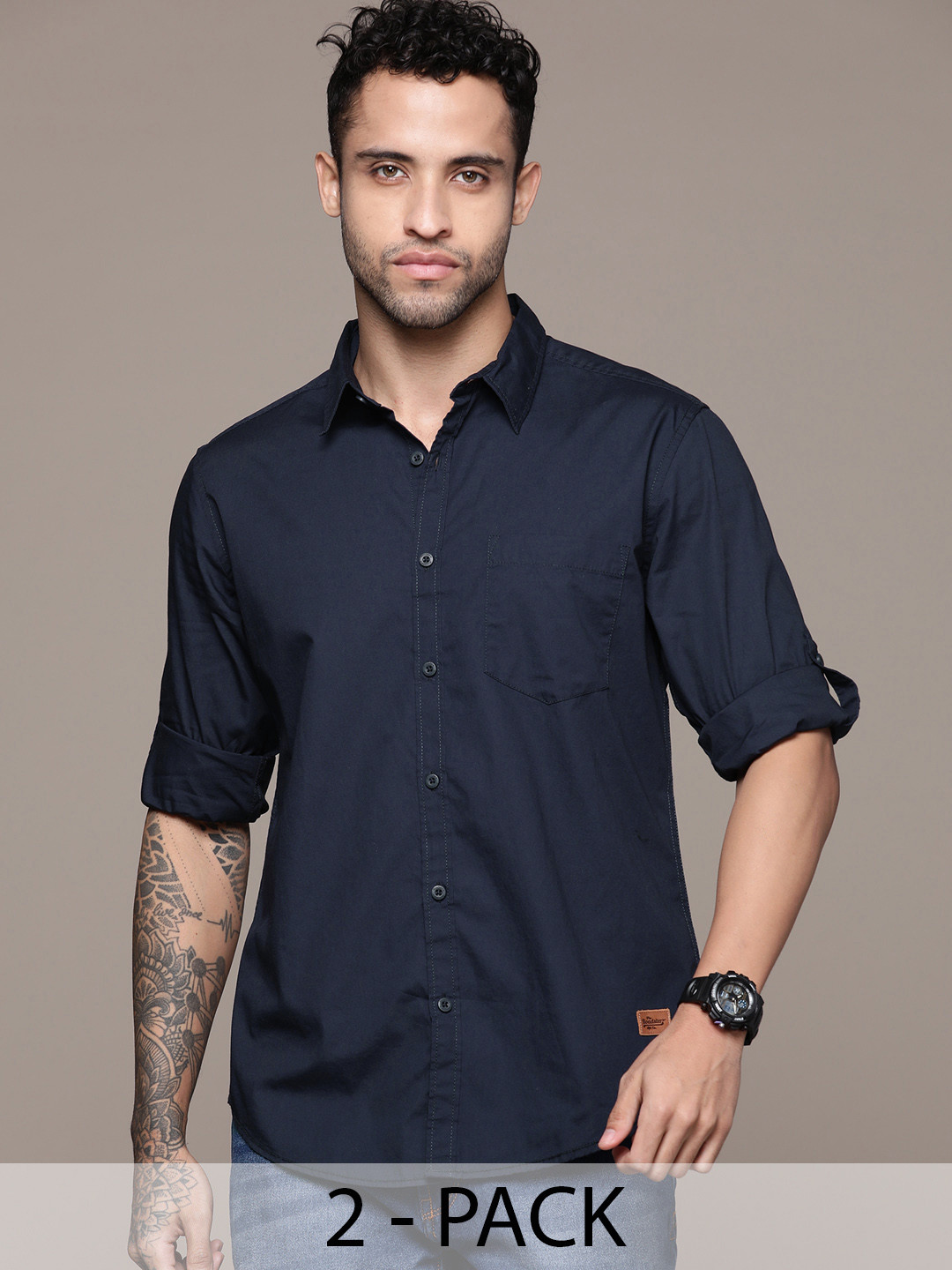The Roadster Lifestyle Co. Pack of 2 Cotton Poplin Casual Shirt