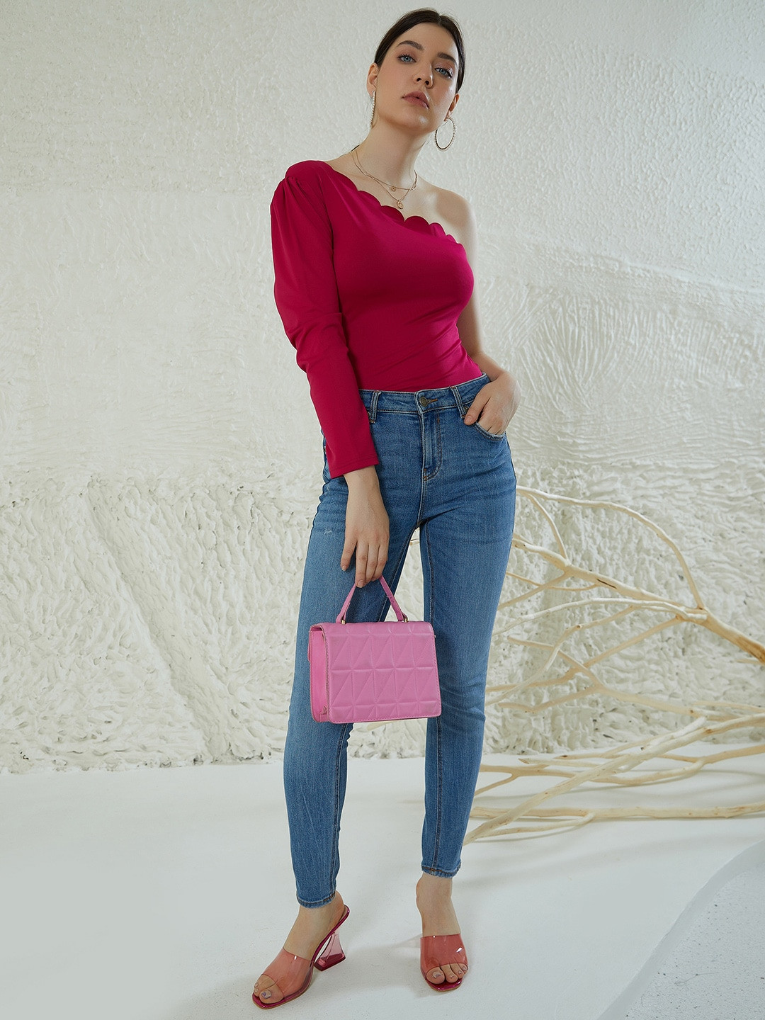 Berrylush One Shoulder Puff Sleeve Top