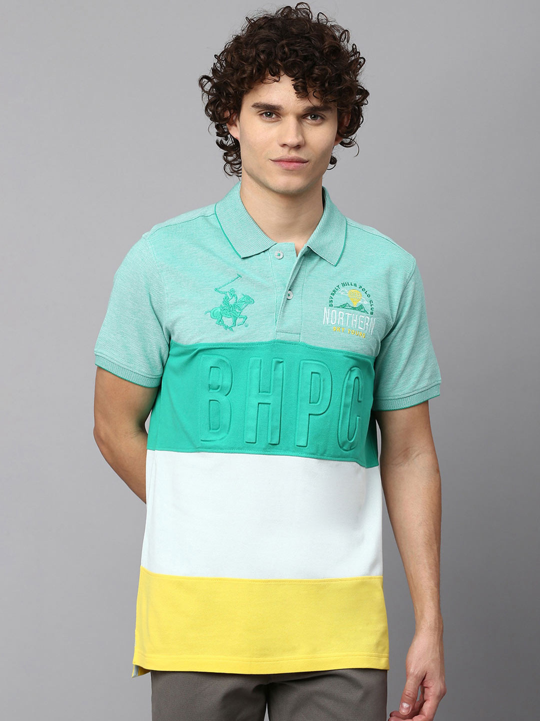 Beverly Hills Polo Club Colorblocked Polo Collar Pure Cotton T-shirt
