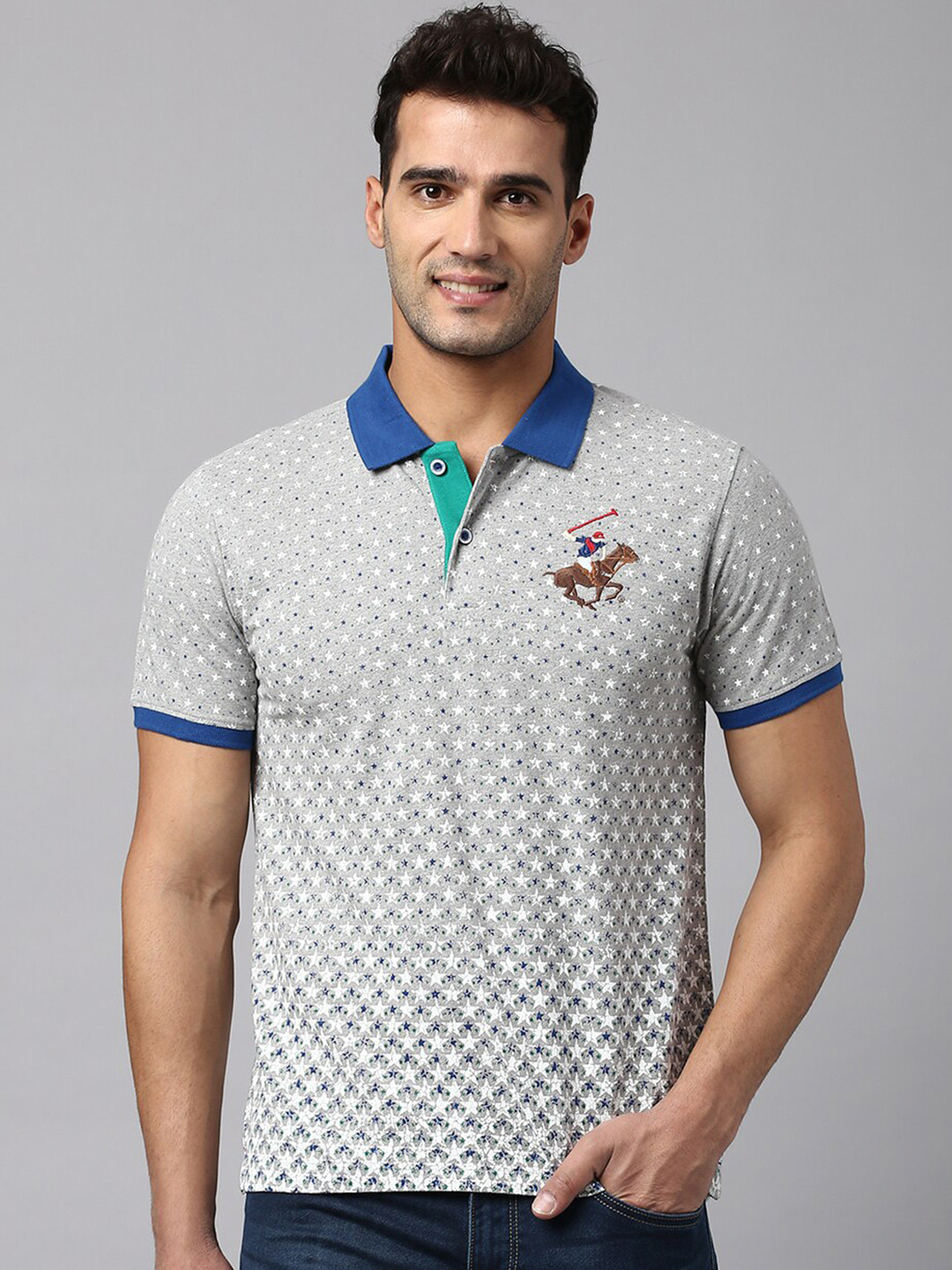 Beverly Hills Polo Club Geometric Printed Polo Collar Pure Cotton T-shirt