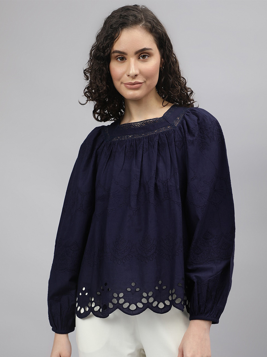 Beverly Hills Polo Club Floral Embroidered Pure Cotton Top