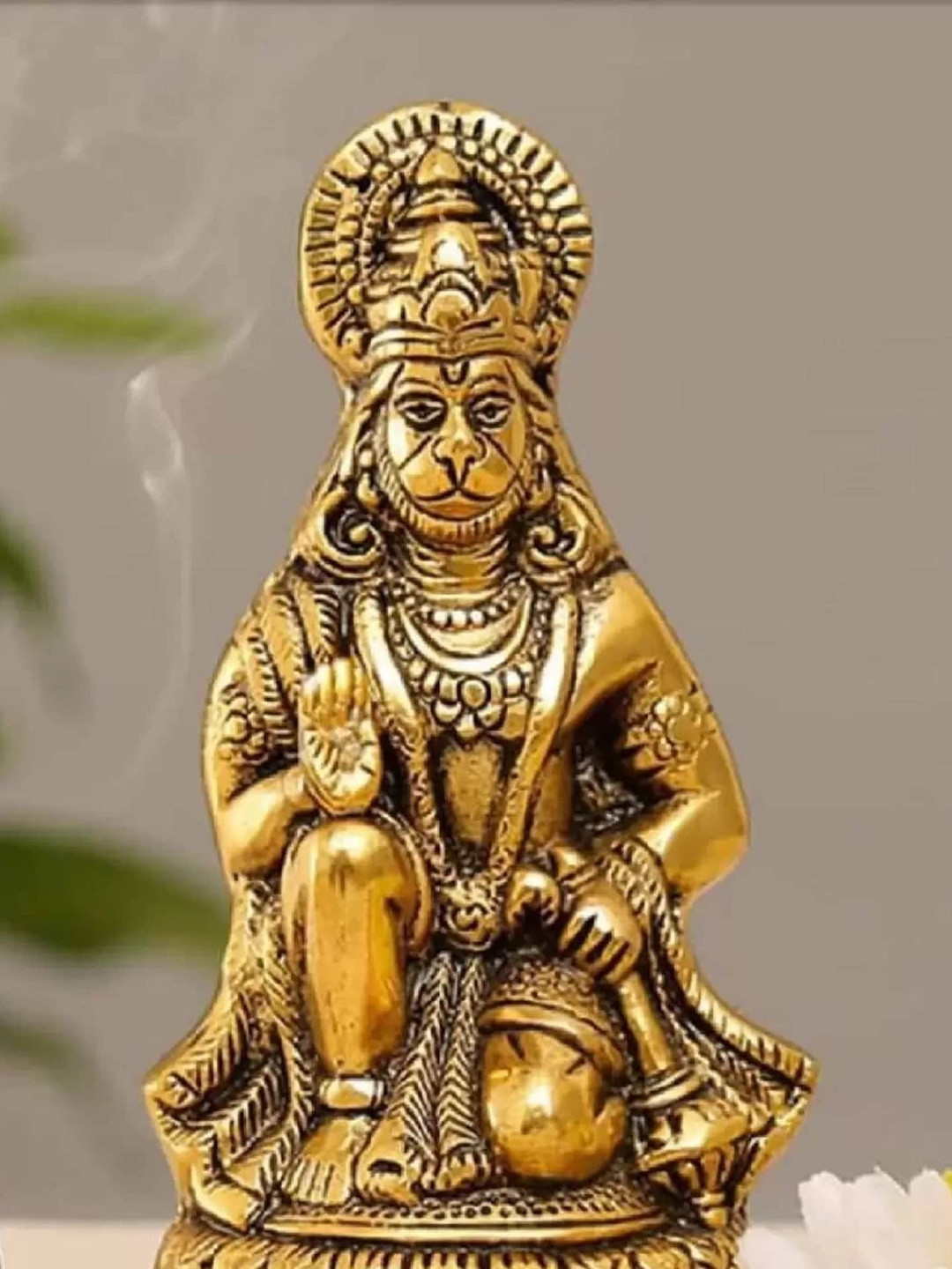 Fashion Bizz Hanuman Ji Gold Metal Metallic Prayer Room Small Showpiece - 2.8 Inches
