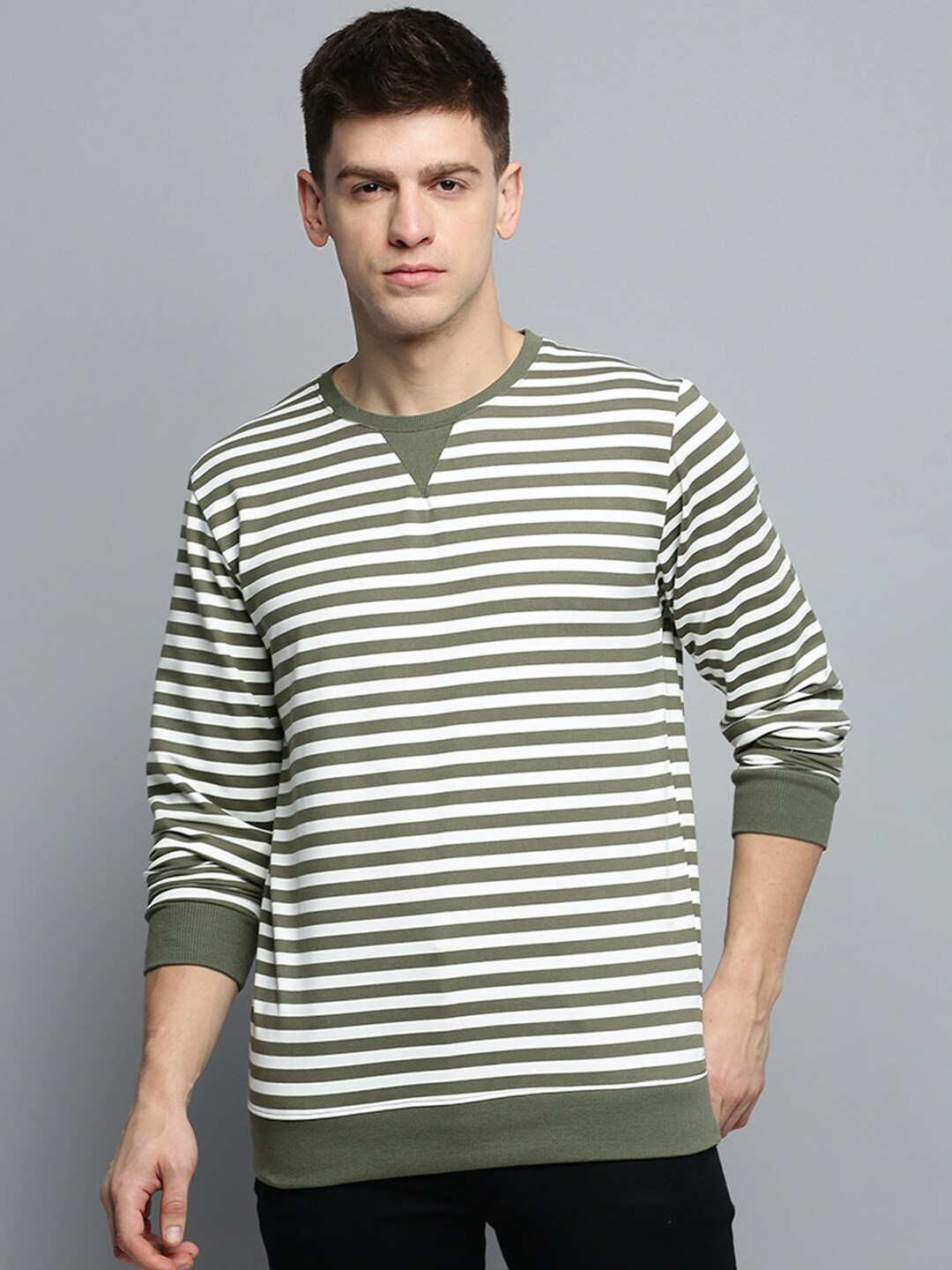 SHOWOFF Striped Knitted Cotton Sweatshirt