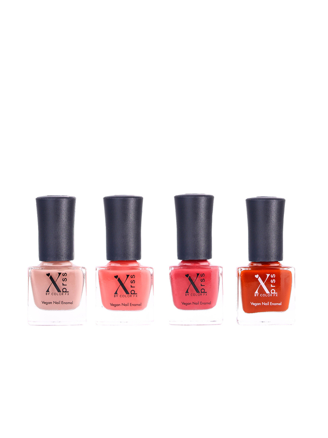 Color Fx Set of 4 Xprss Vegan Long-Lasting Nail Enamels 5 ml Each-Salmon Pink 302 - Coral 303 - Strawberry Pink 304 - Rust 305